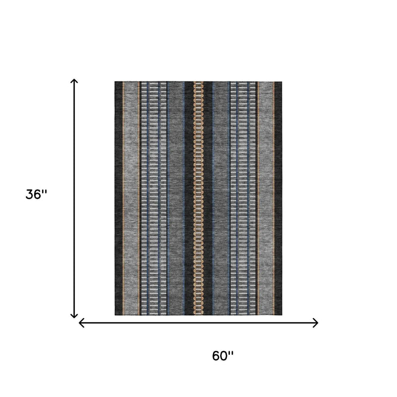 3' X 5' Black And Copper Striped Washable Indoor Outdoor Area Rug Homeroots Outdoor