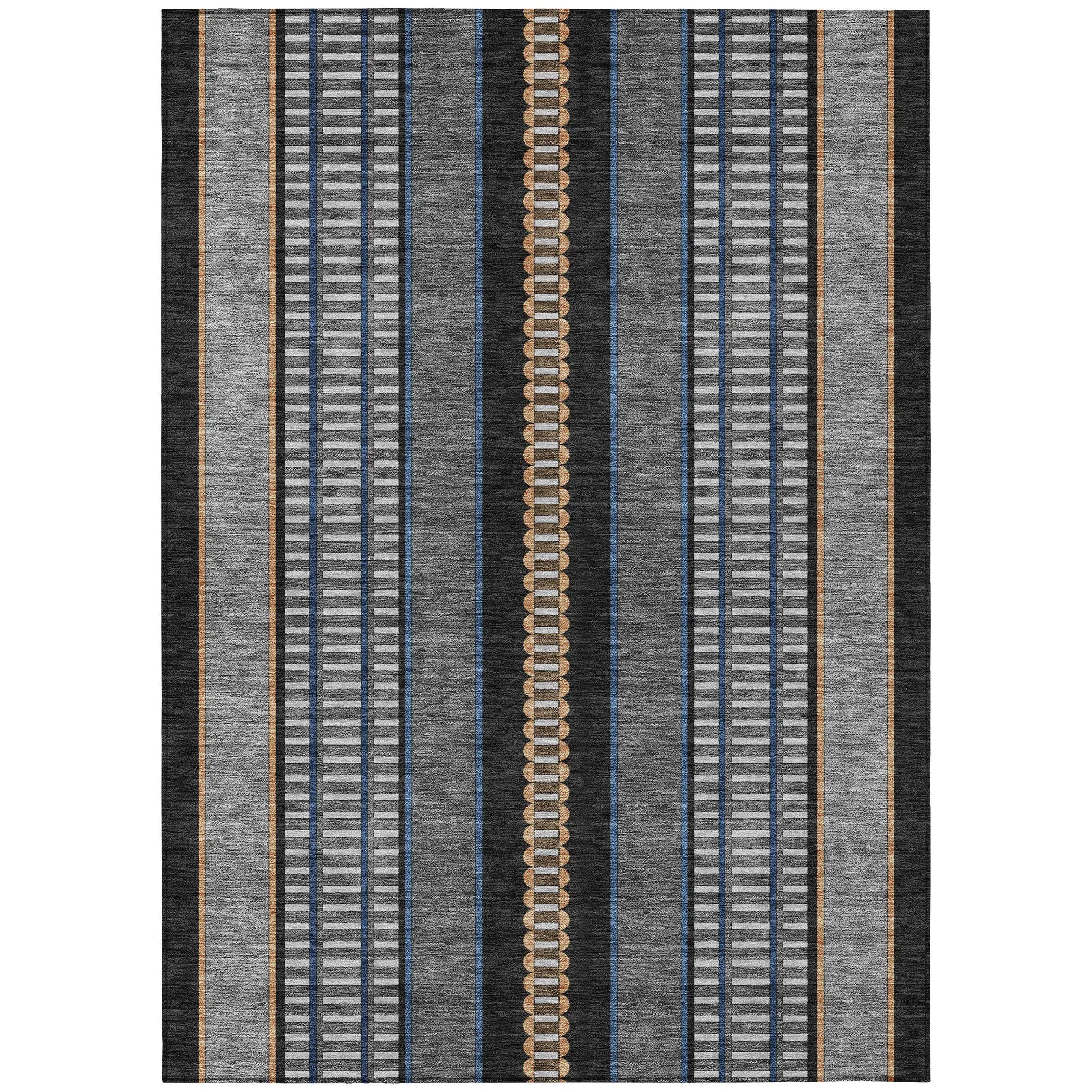 3' X 5' Black And Copper Striped Washable Indoor Outdoor Area Rug Homeroots Outdoor