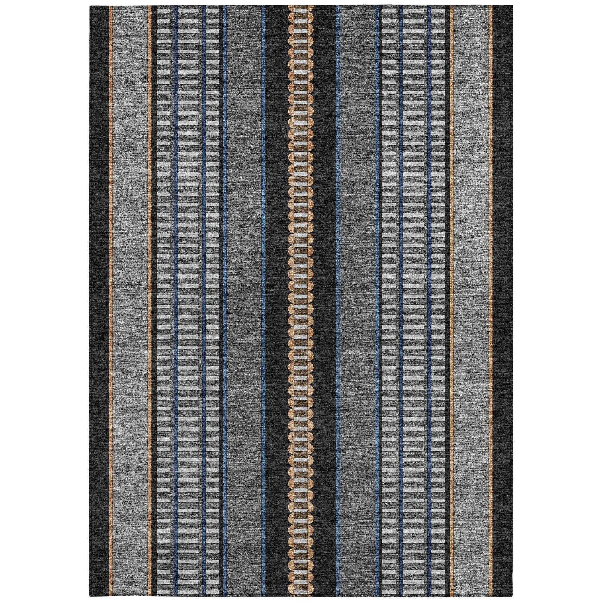 3' X 5' Black And Copper Striped Washable Indoor Outdoor Area Rug Homeroots Outdoor