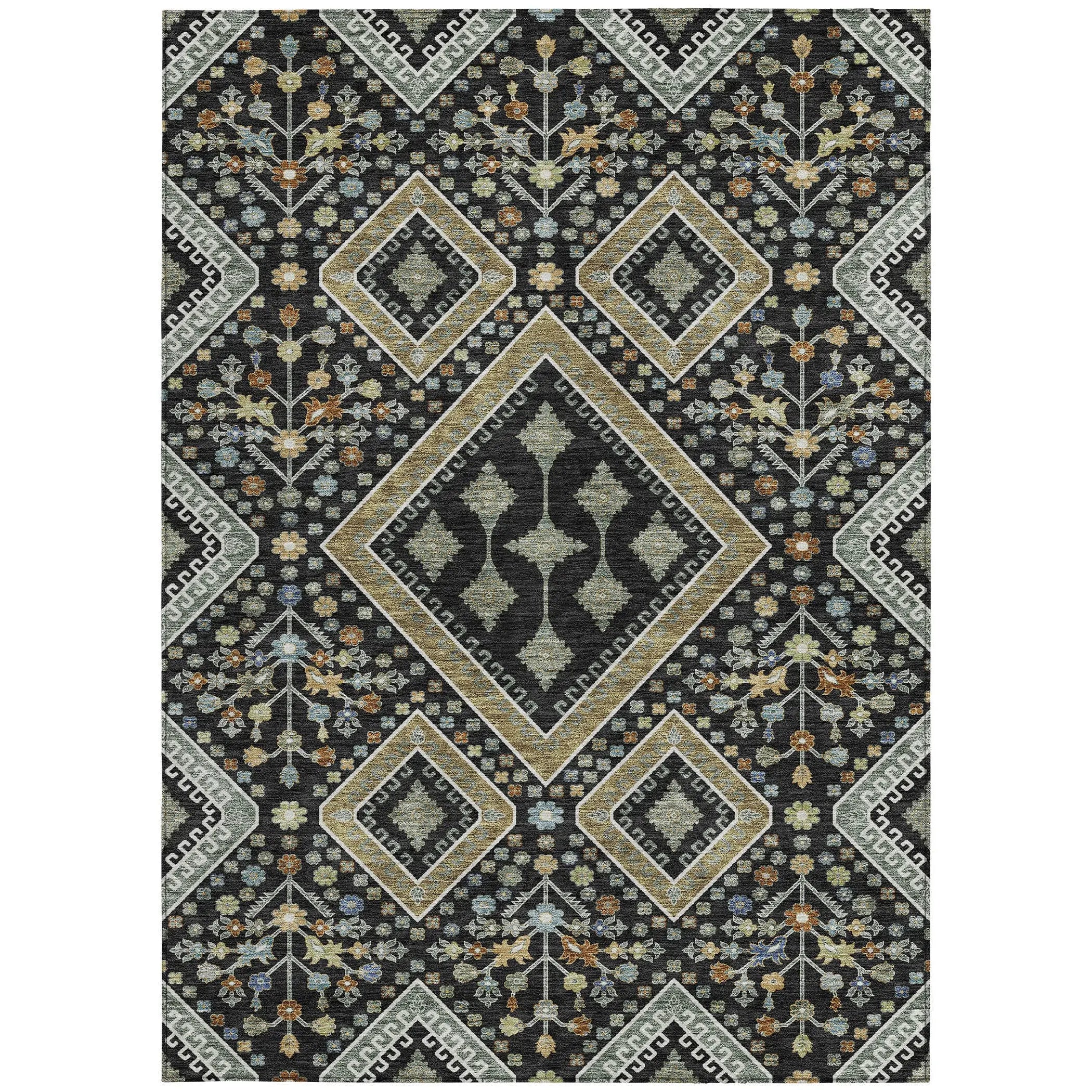 3' X 5' Black And Fern Green Medallion Washable Indoor Outdoor Area Rug Homeroots Outdoor