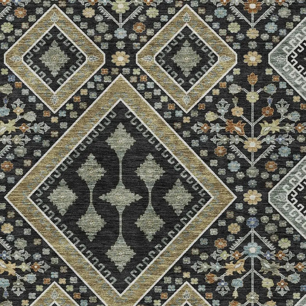 3' X 5' Black And Fern Green Medallion Washable Indoor Outdoor Area Rug Homeroots Outdoor