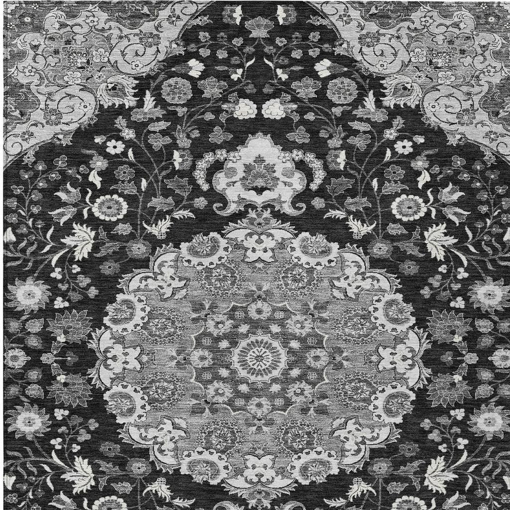 3' X 5' Black And Granite Gray Damask Washable Indoor Outdoor Area Rug Homeroots Outdoor