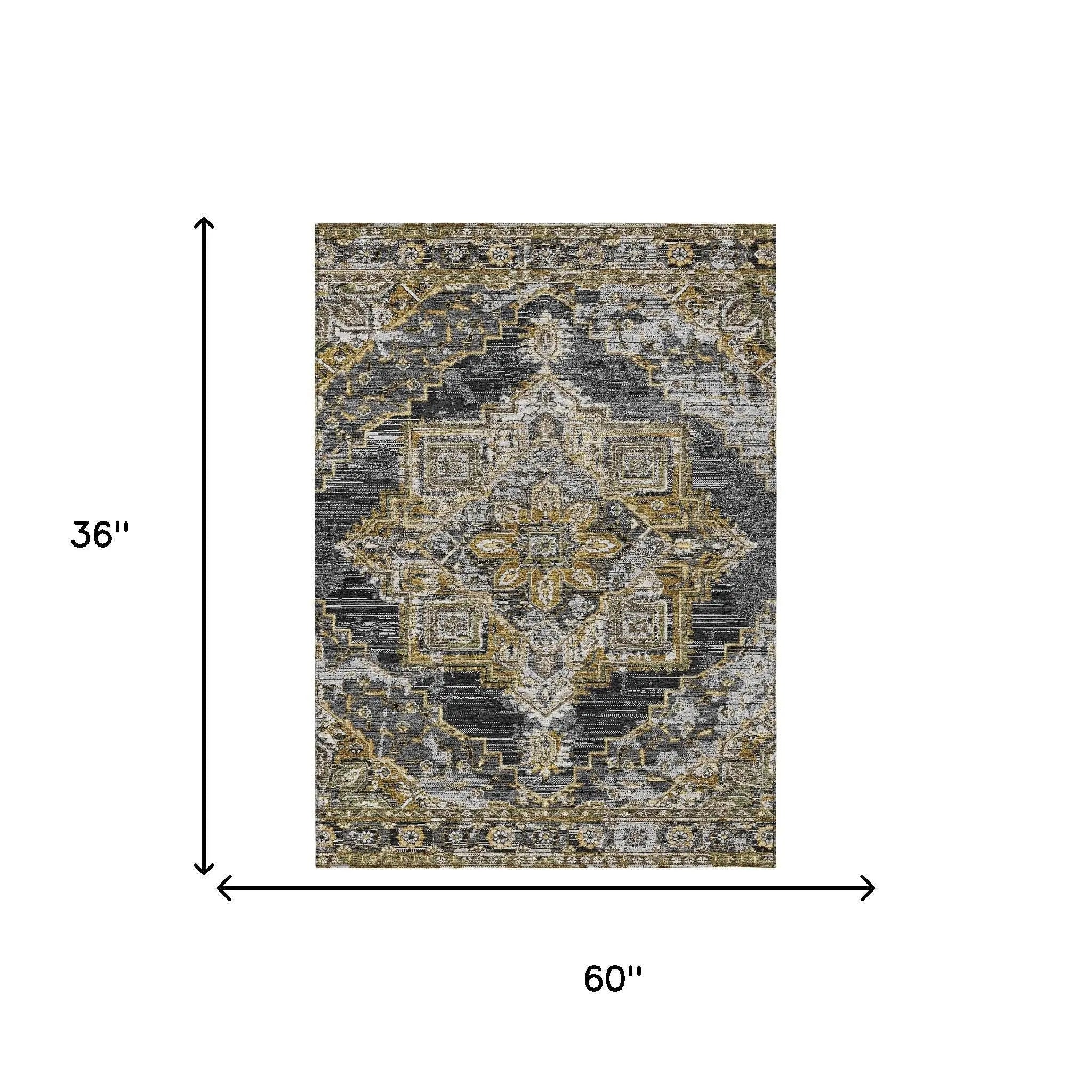 3' X 5' Black And Granite Gray Oriental Washable Indoor Outdoor Area Rug Homeroots Outdoor