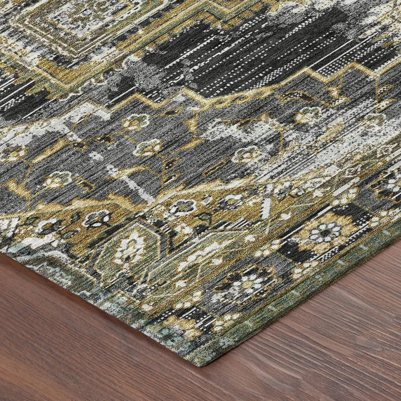 3' X 5' Black And Granite Gray Oriental Washable Indoor Outdoor Area Rug Homeroots Outdoor