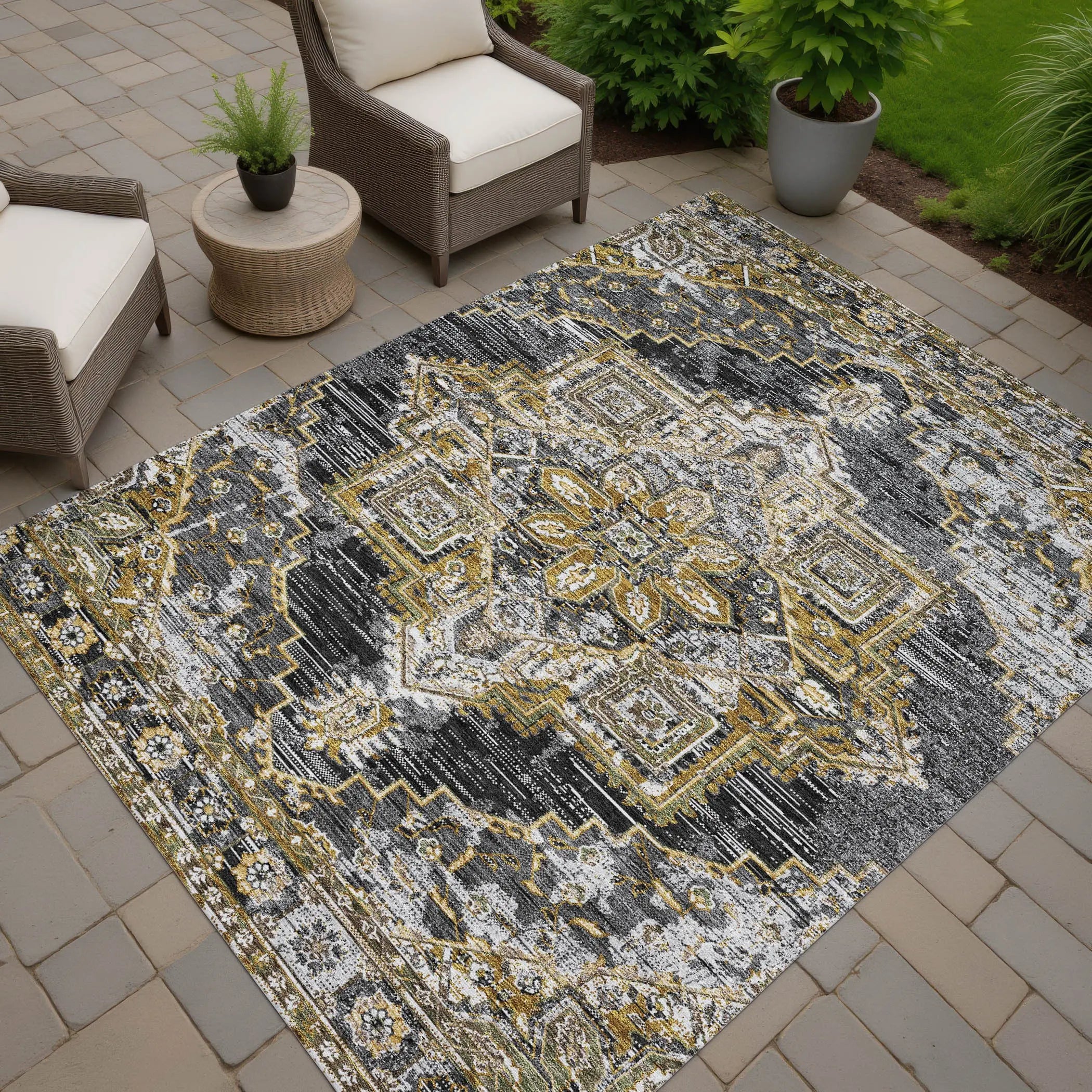 3' X 5' Black And Granite Gray Oriental Washable Indoor Outdoor Area Rug Homeroots Outdoor