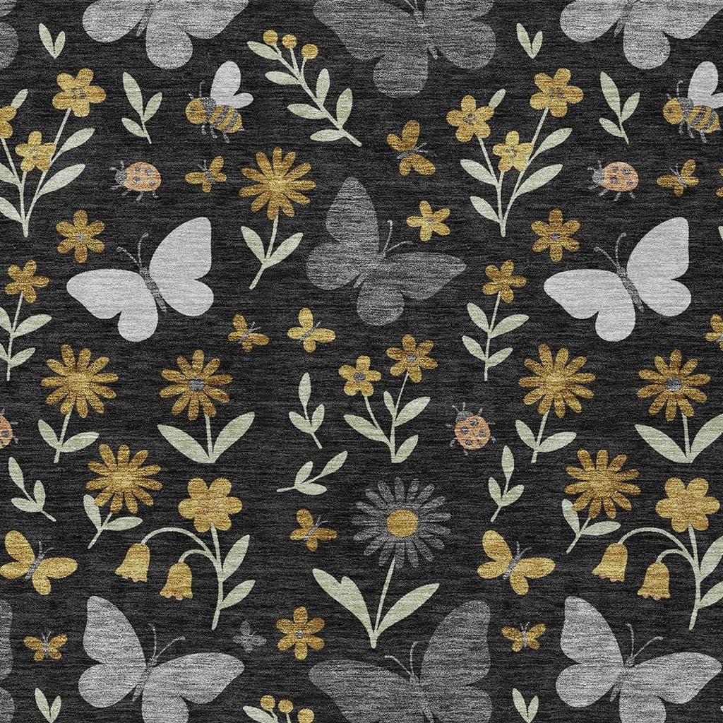 3' X 5' Black And Graphite Abstract Washable Indoor Outdoor Area Rug Homeroots Outdoor
