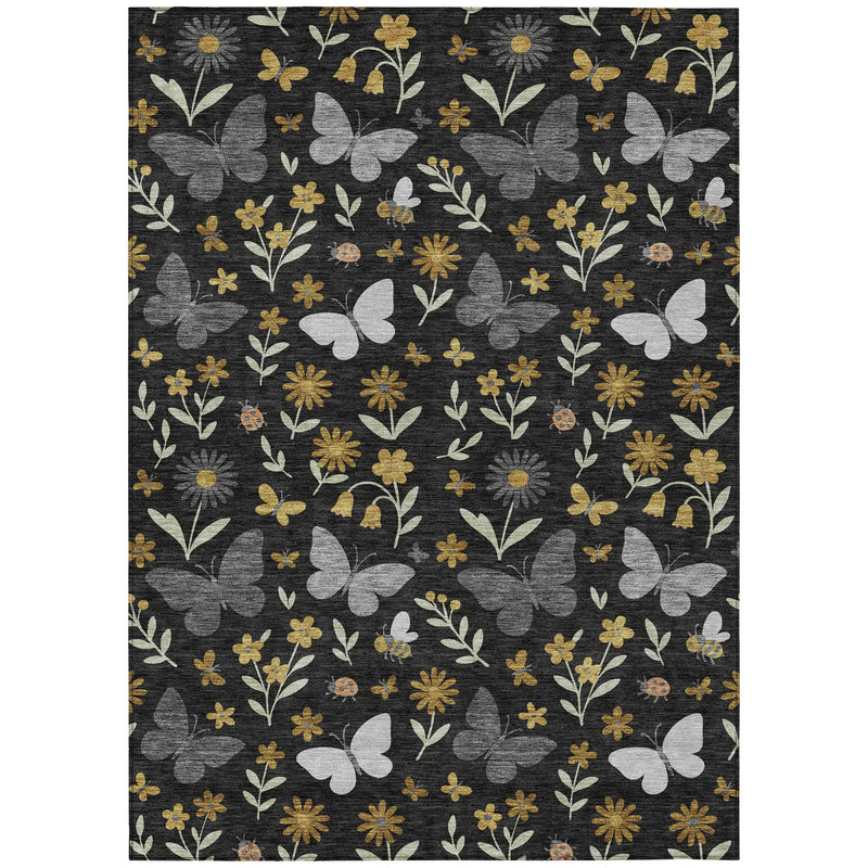 3' X 5' Black And Graphite Abstract Washable Indoor Outdoor Area Rug Homeroots Outdoor