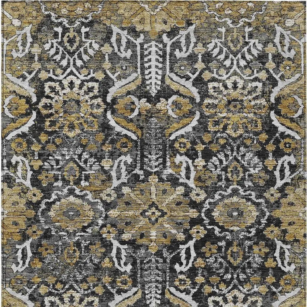 3' X 5' Black And Graphite Damask Washable Indoor Outdoor Area Rug Homeroots Outdoor