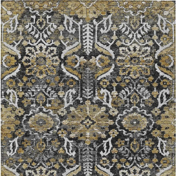 3' X 5' Black And Graphite Damask Washable Indoor Outdoor Area Rug Homeroots Outdoor