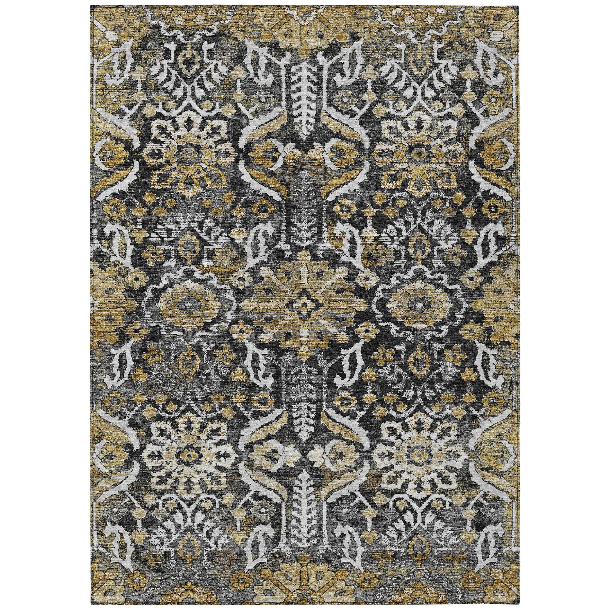 3' X 5' Black And Graphite Damask Washable Indoor Outdoor Area Rug Homeroots Outdoor