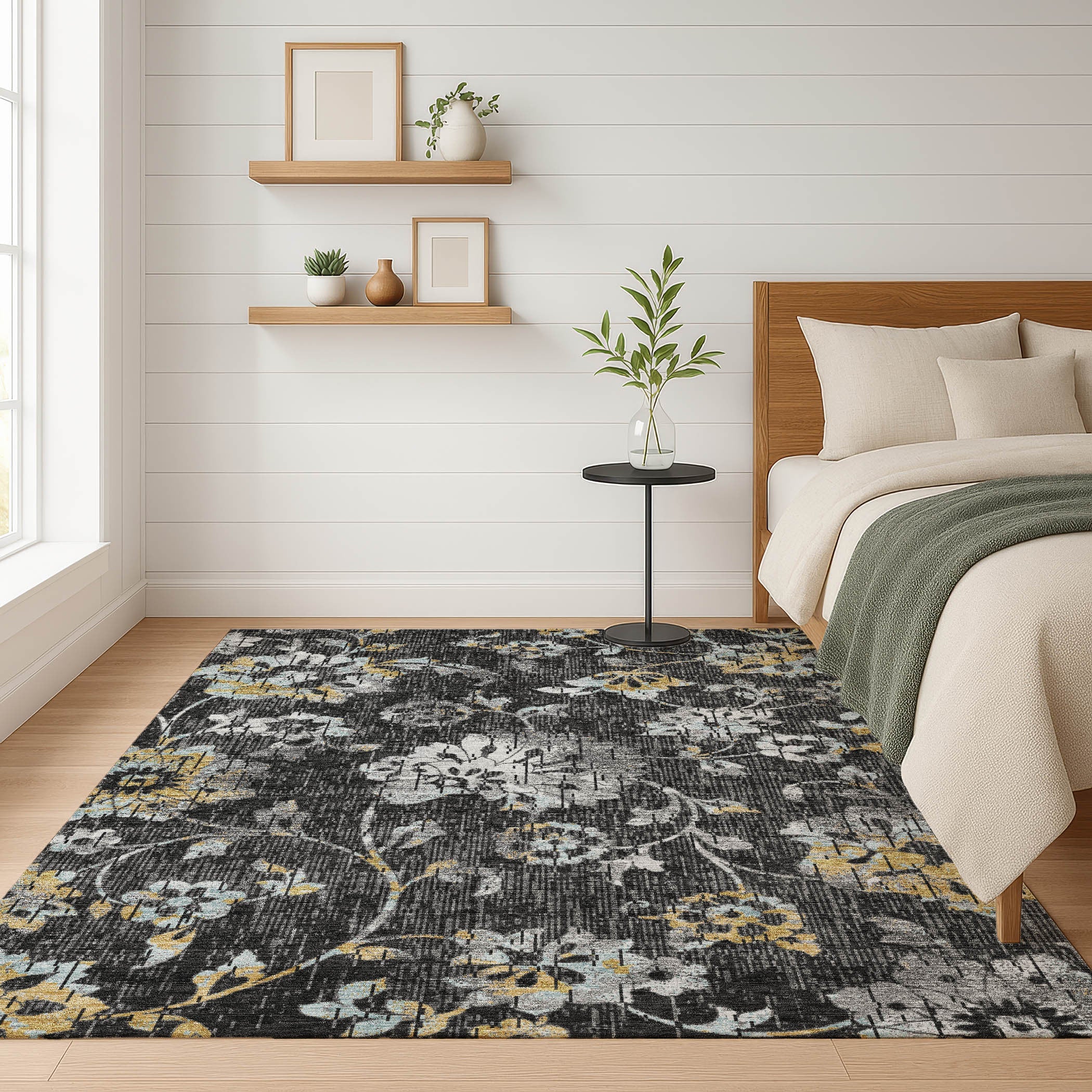 3' X 5' Black And Graphite Floral Washable Indoor Outdoor Area Rug Homeroots Outdoor