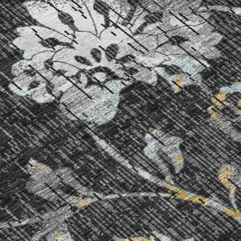 3' X 5' Black And Graphite Floral Washable Indoor Outdoor Area Rug Homeroots Outdoor