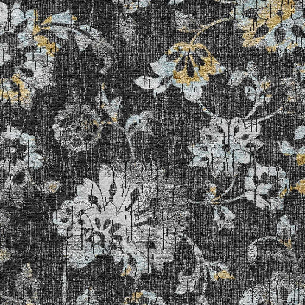 3' X 5' Black And Graphite Floral Washable Indoor Outdoor Area Rug Homeroots Outdoor
