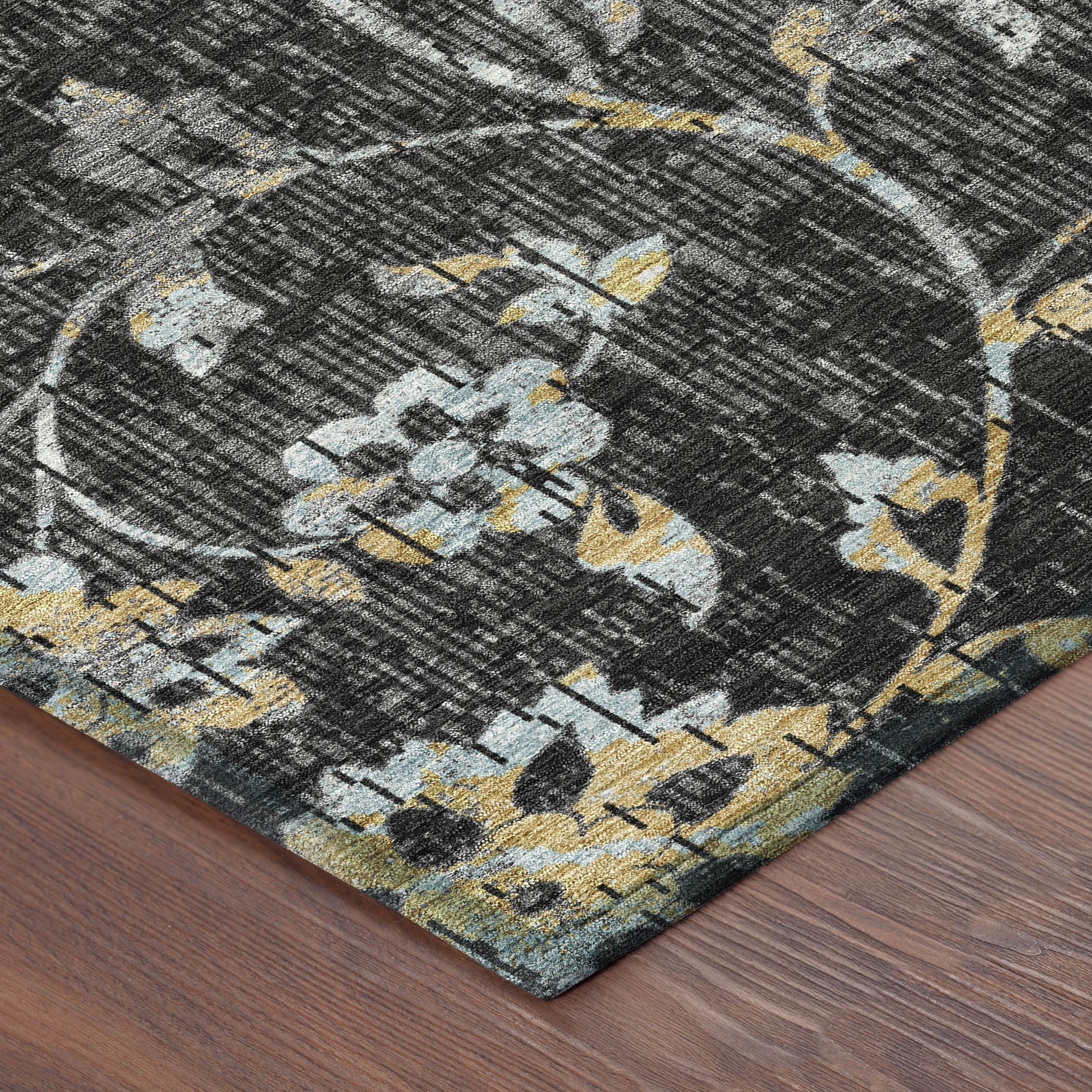 3' X 5' Black And Graphite Floral Washable Indoor Outdoor Area Rug Homeroots Outdoor