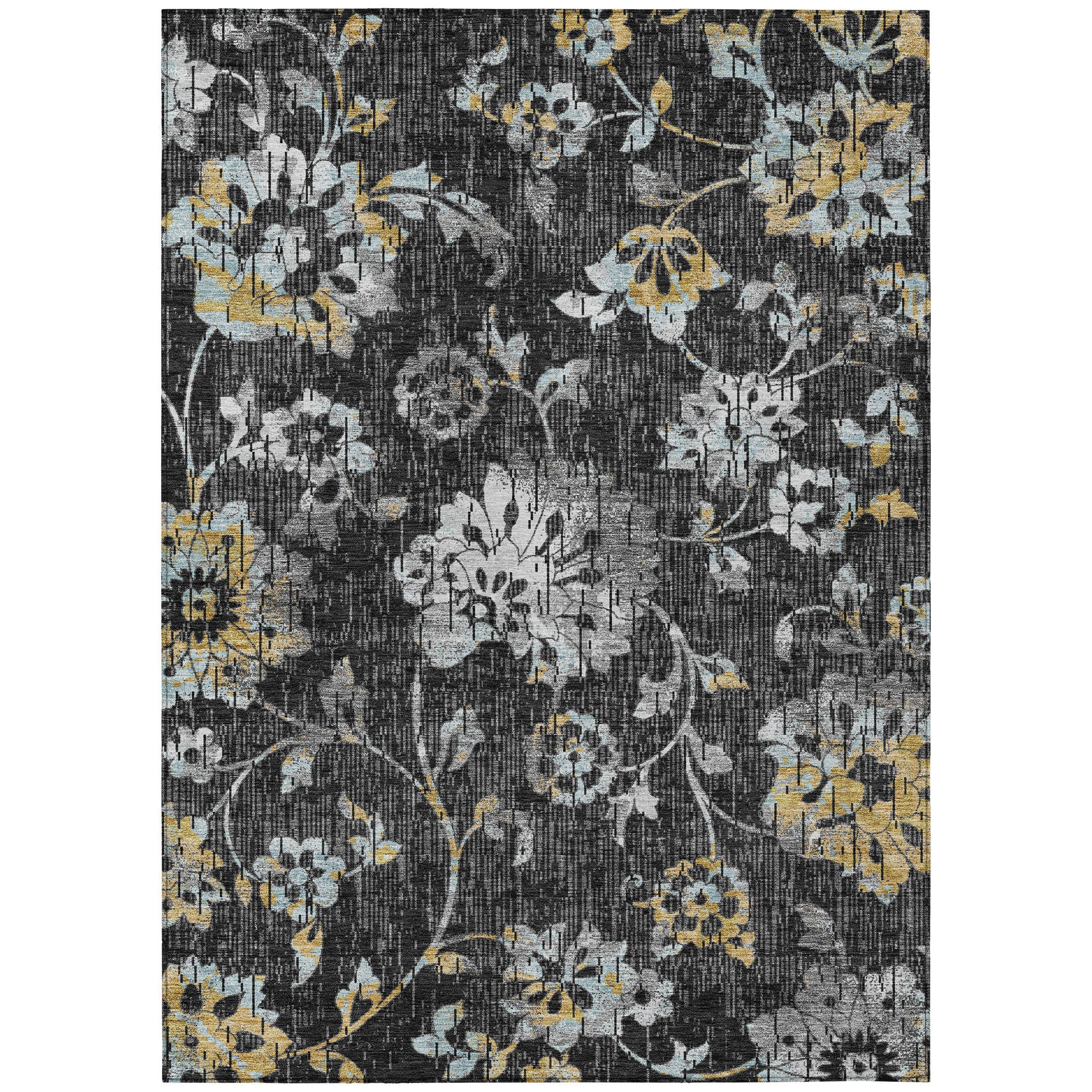 3' X 5' Black And Graphite Floral Washable Indoor Outdoor Area Rug Homeroots Outdoor