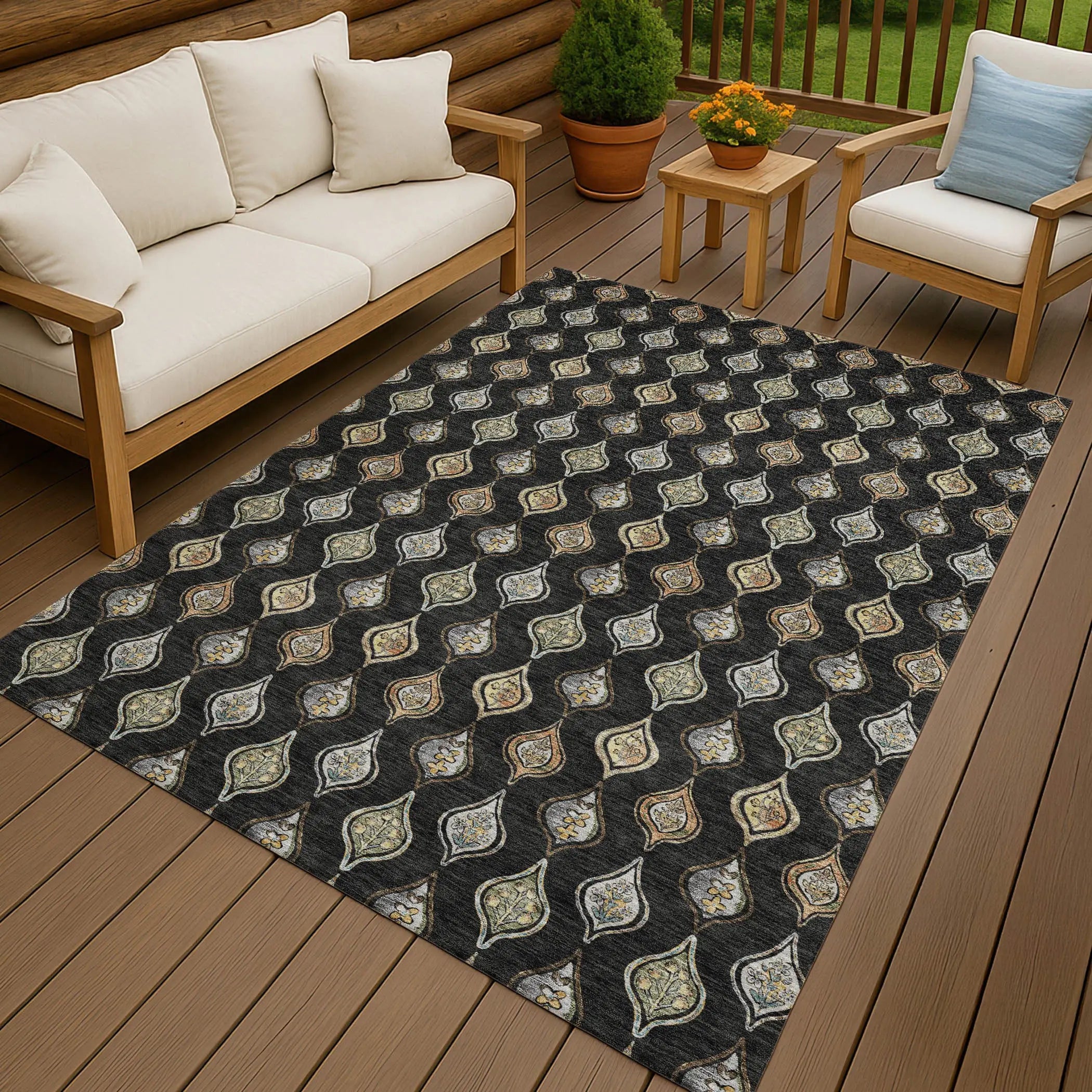 3' X 5' Black And Graphite Floral Washable Indoor Outdoor Area Rug Homeroots Outdoor