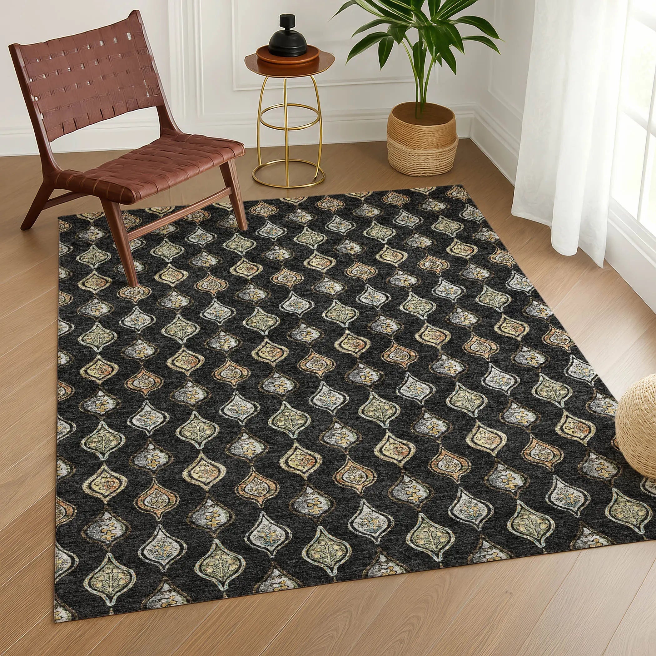 3' X 5' Black And Graphite Floral Washable Indoor Outdoor Area Rug Homeroots Outdoor