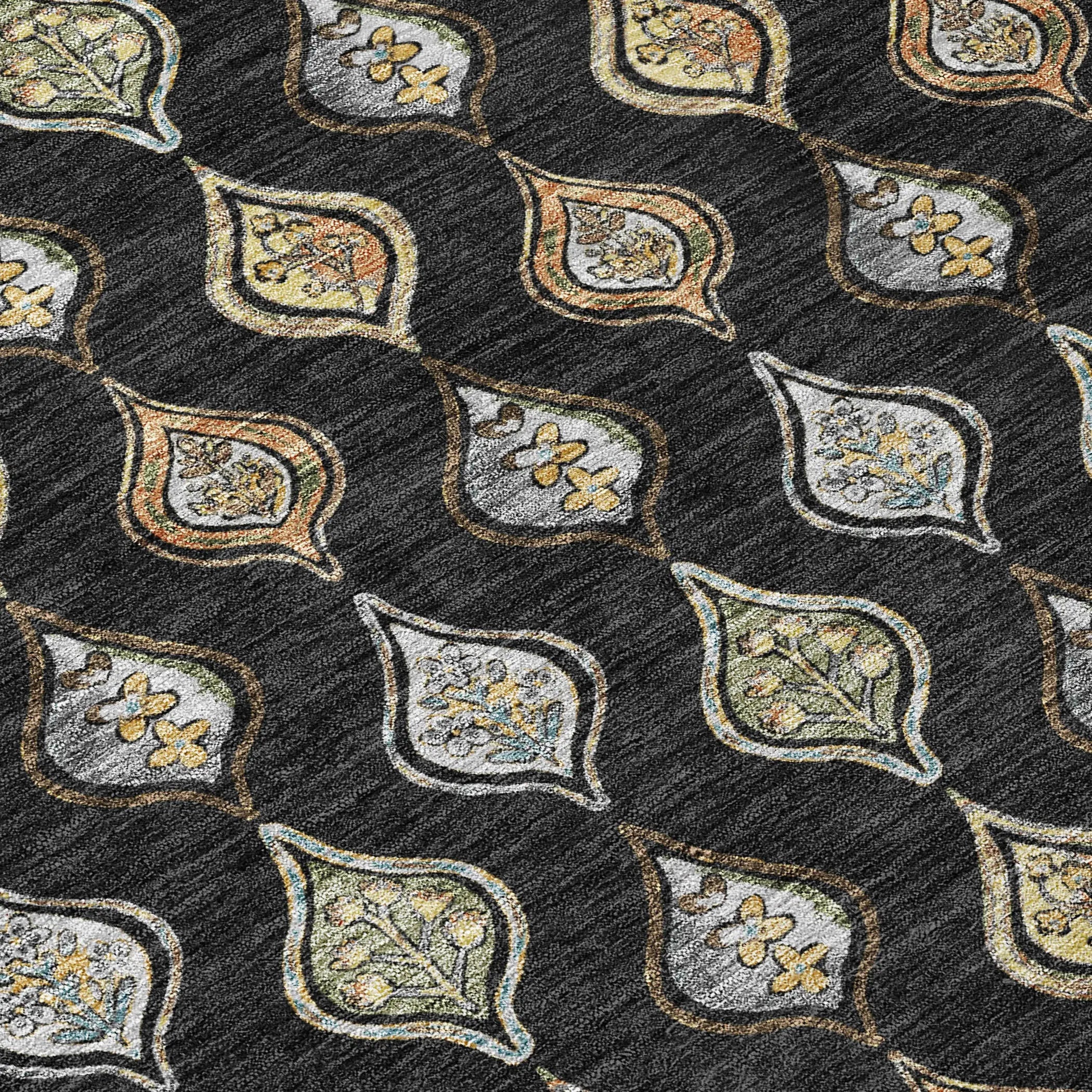 3' X 5' Black And Graphite Floral Washable Indoor Outdoor Area Rug Homeroots Outdoor