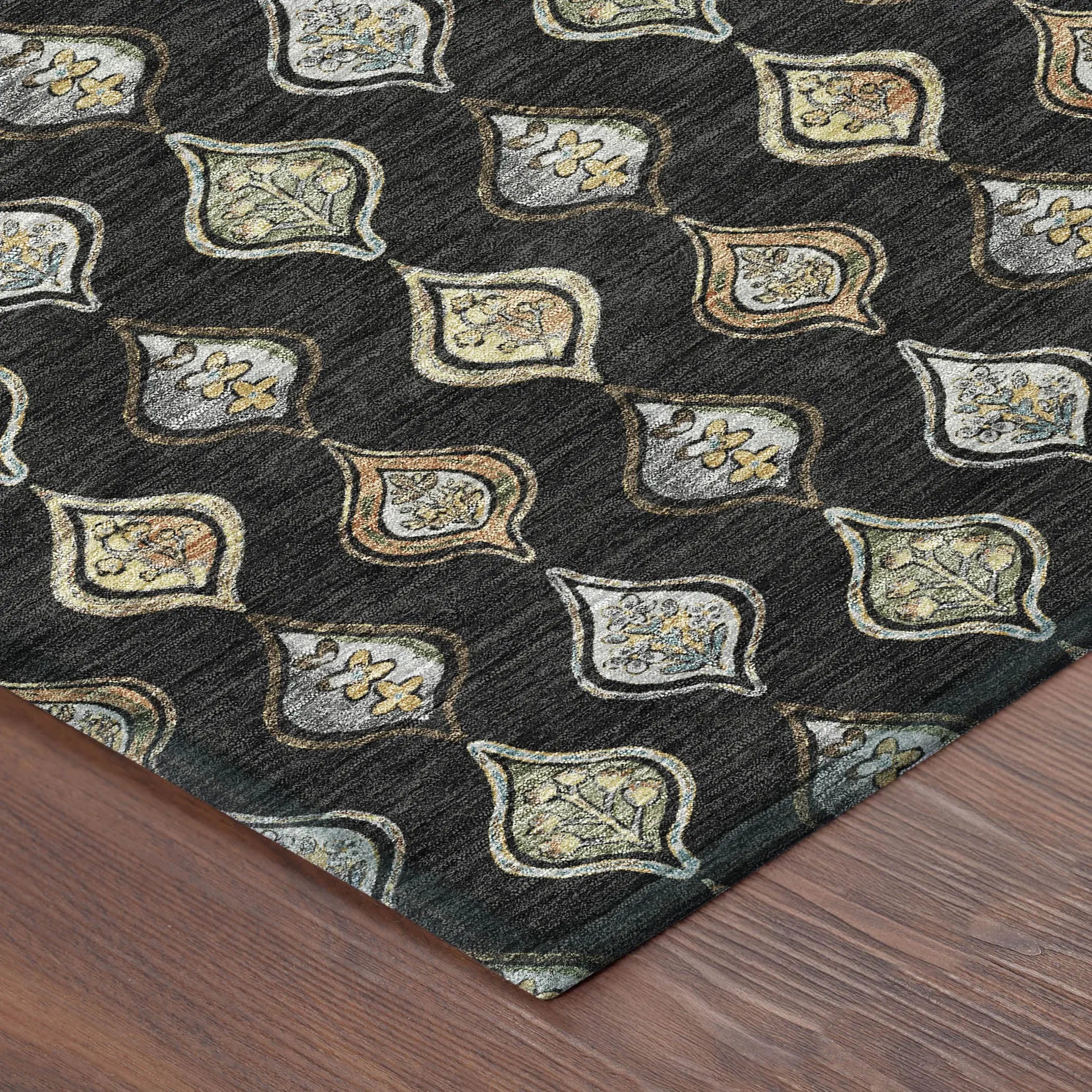 3' X 5' Black And Graphite Floral Washable Indoor Outdoor Area Rug Homeroots Outdoor