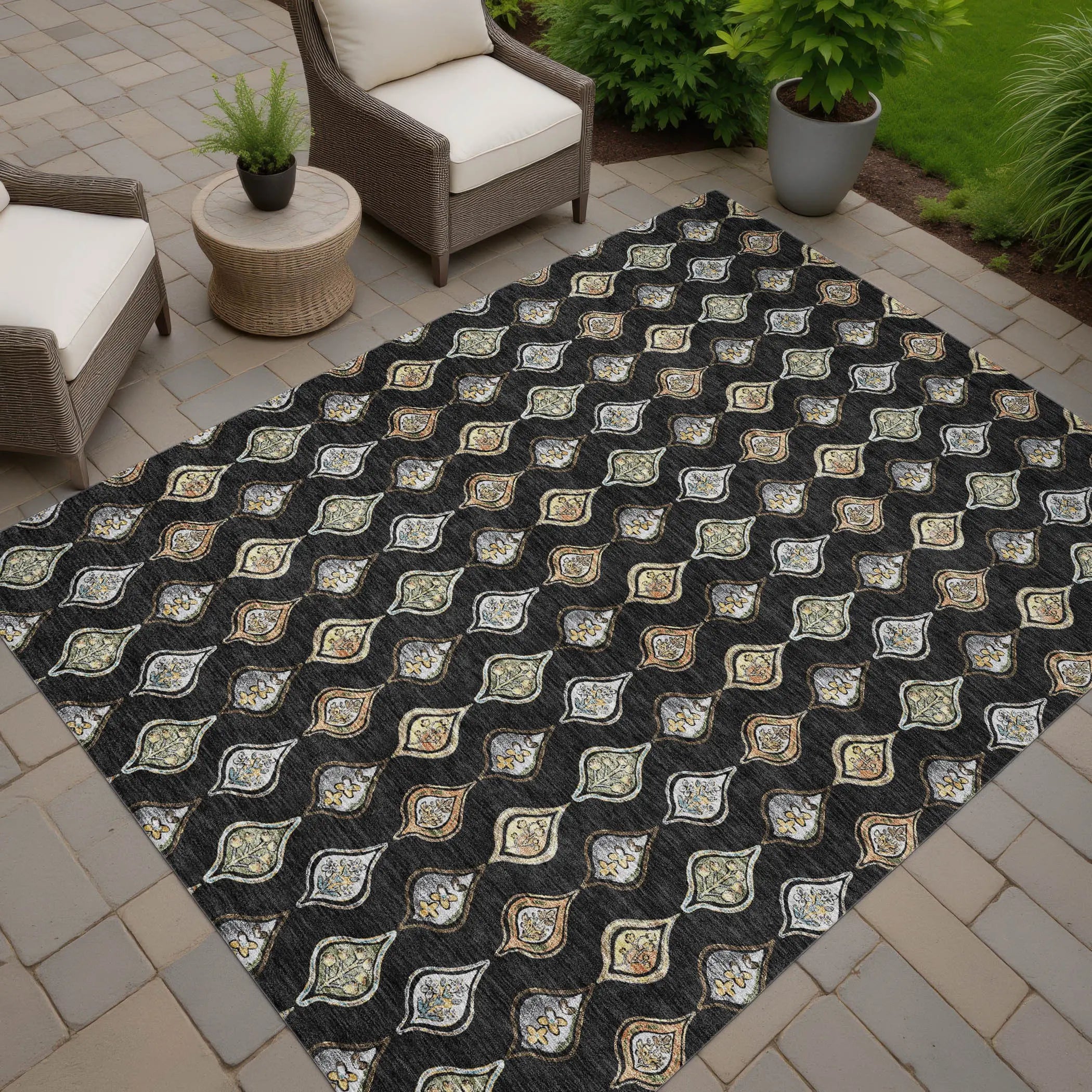 3' X 5' Black And Graphite Floral Washable Indoor Outdoor Area Rug Homeroots Outdoor