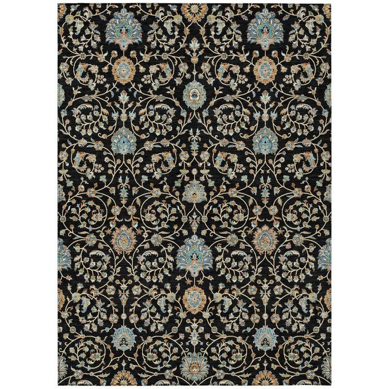 3' X 5' Black And Graphite Floral Washable Indoor Outdoor Area Rug Homeroots Outdoor