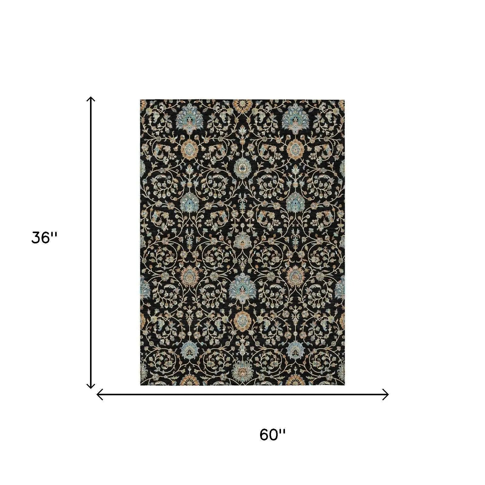 3' X 5' Black And Graphite Floral Washable Indoor Outdoor Area Rug Homeroots Outdoor