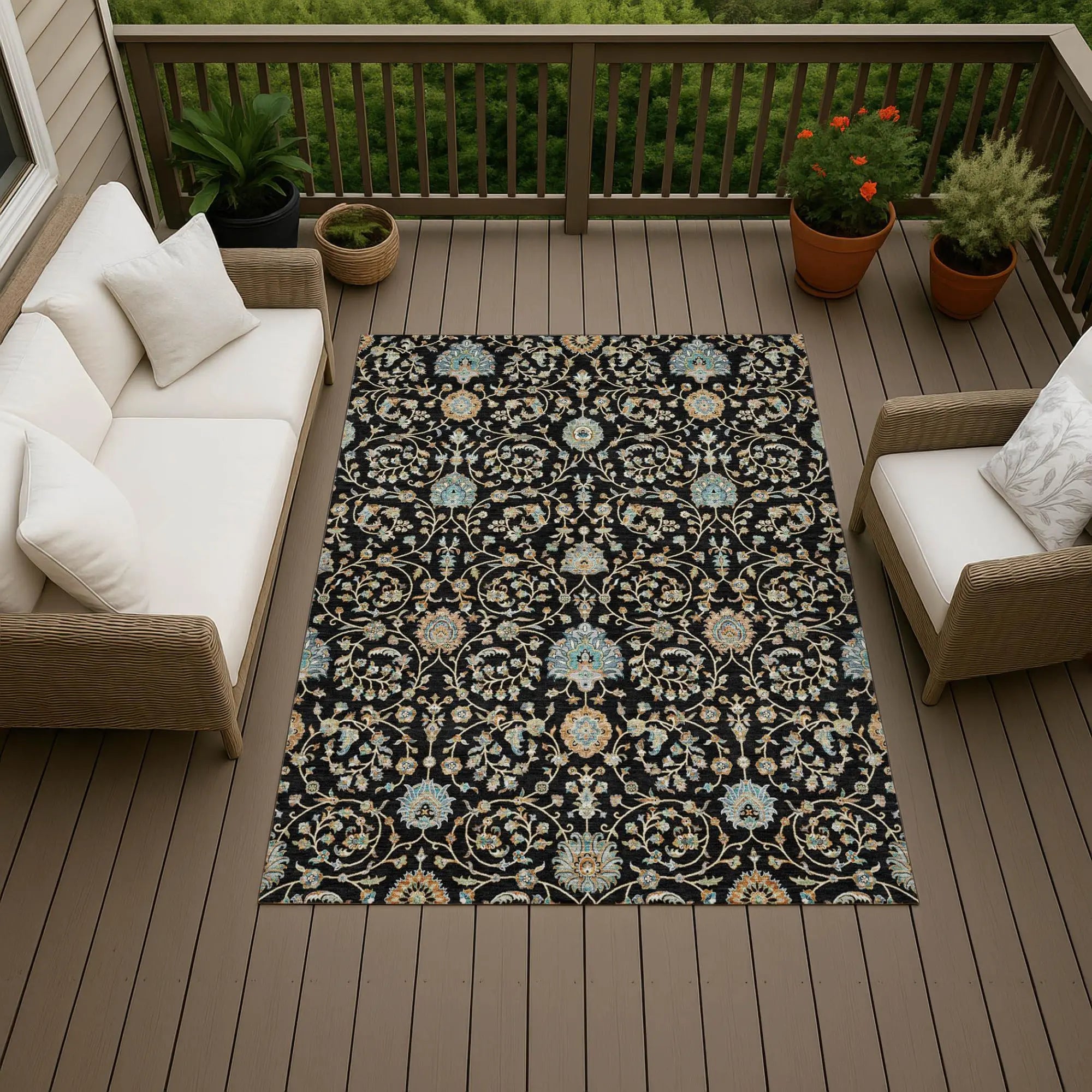 3' X 5' Black And Graphite Floral Washable Indoor Outdoor Area Rug Homeroots Outdoor
