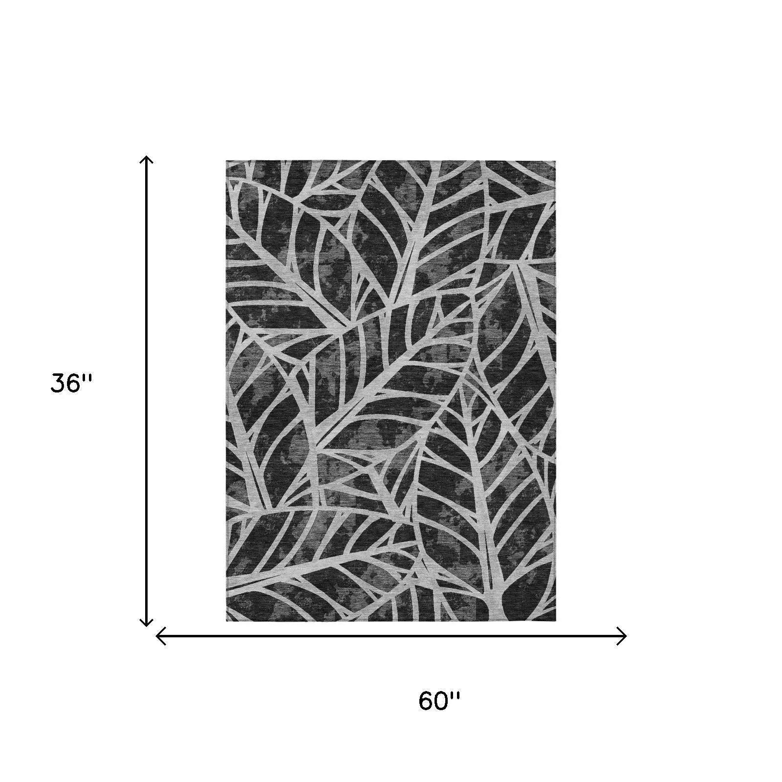 3' X 5' Black And Graphite Floral Washable Indoor Outdoor Area Rug Homeroots Outdoor