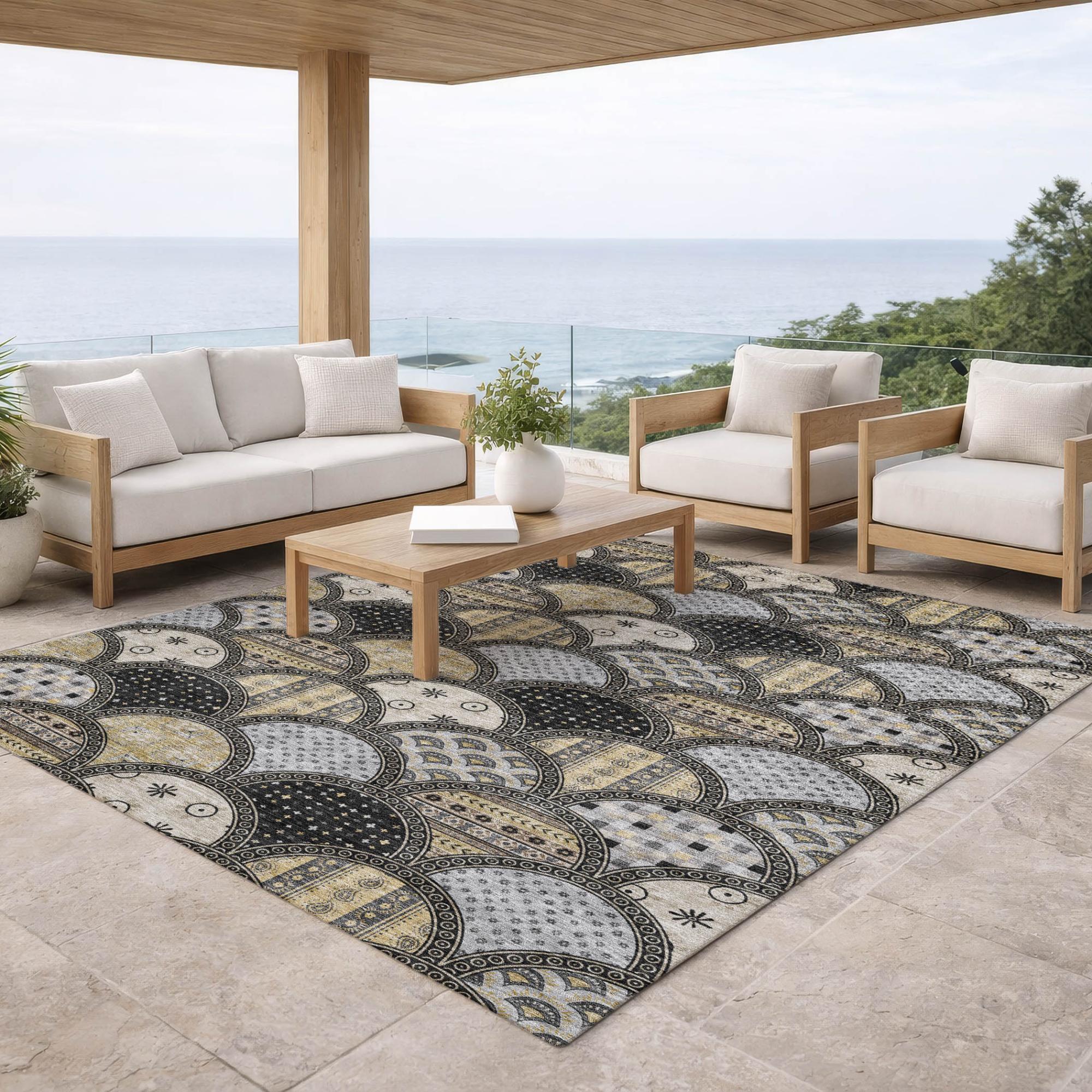 3' X 5' Black And Graphite Geometric Washable Indoor Outdoor Area Rug Homeroots Outdoor