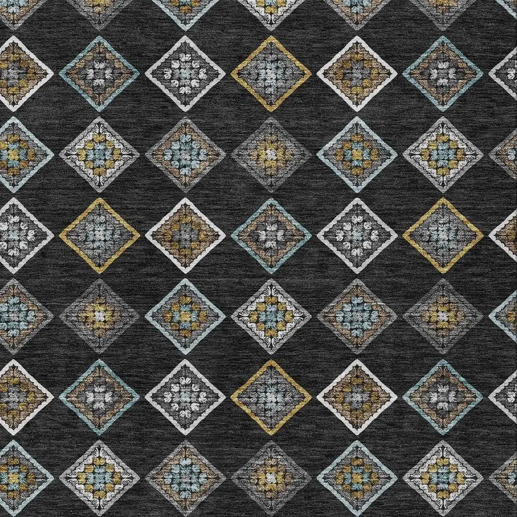3' X 5' Black And Graphite Geometric Washable Indoor Outdoor Area Rug Homeroots Outdoor