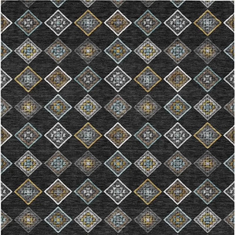 3' X 5' Black And Graphite Geometric Washable Indoor Outdoor Area Rug Homeroots Outdoor