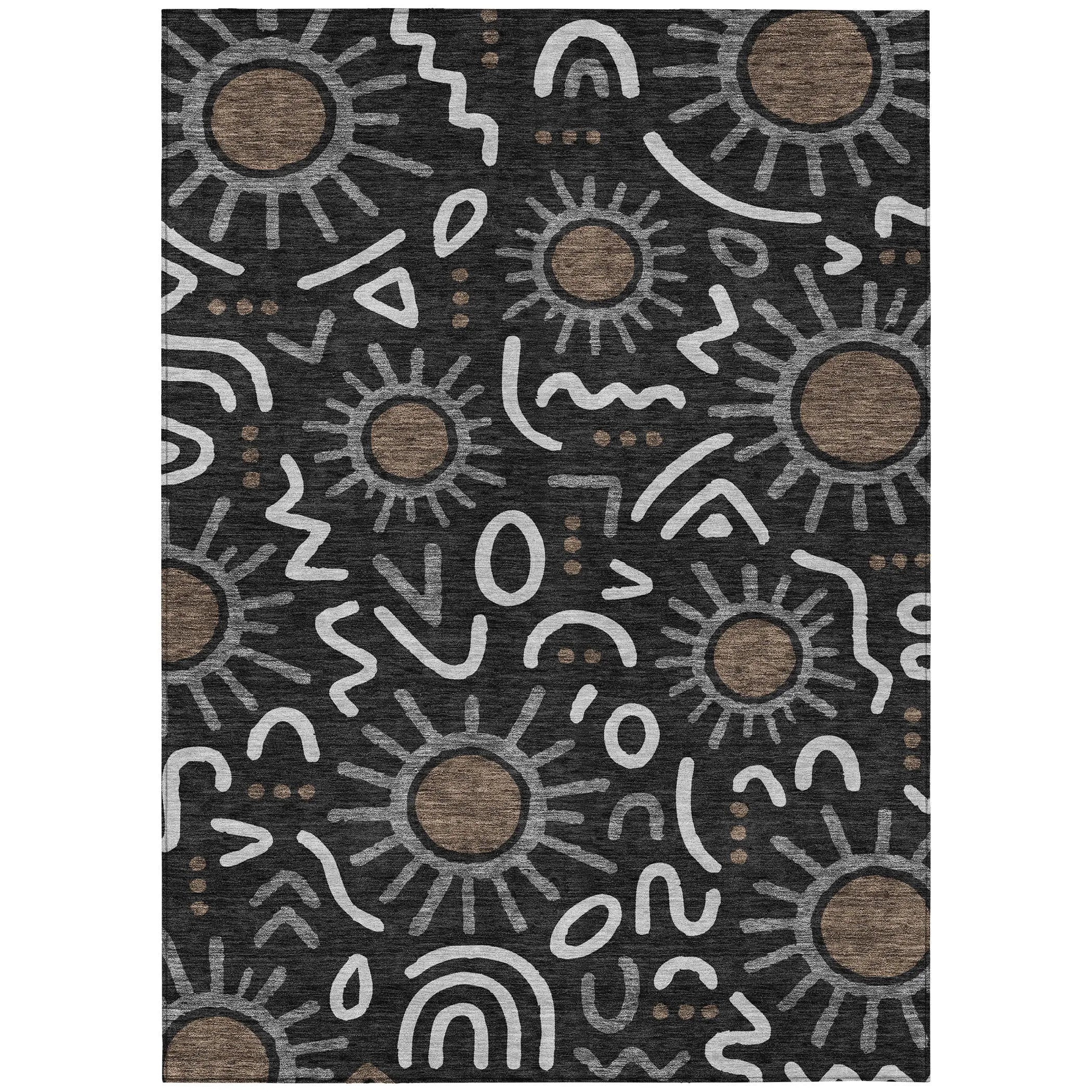 3' X 5' Black And Graphite Geometric Washable Indoor Outdoor Area Rug Homeroots Outdoor
