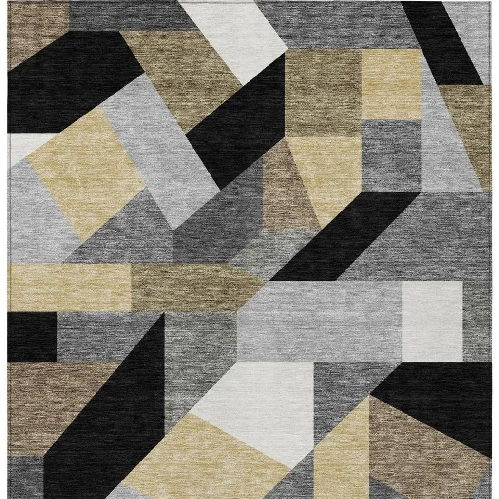 3' X 5' Black And Graphite Geometric Washable Indoor Outdoor Area Rug Homeroots Outdoor