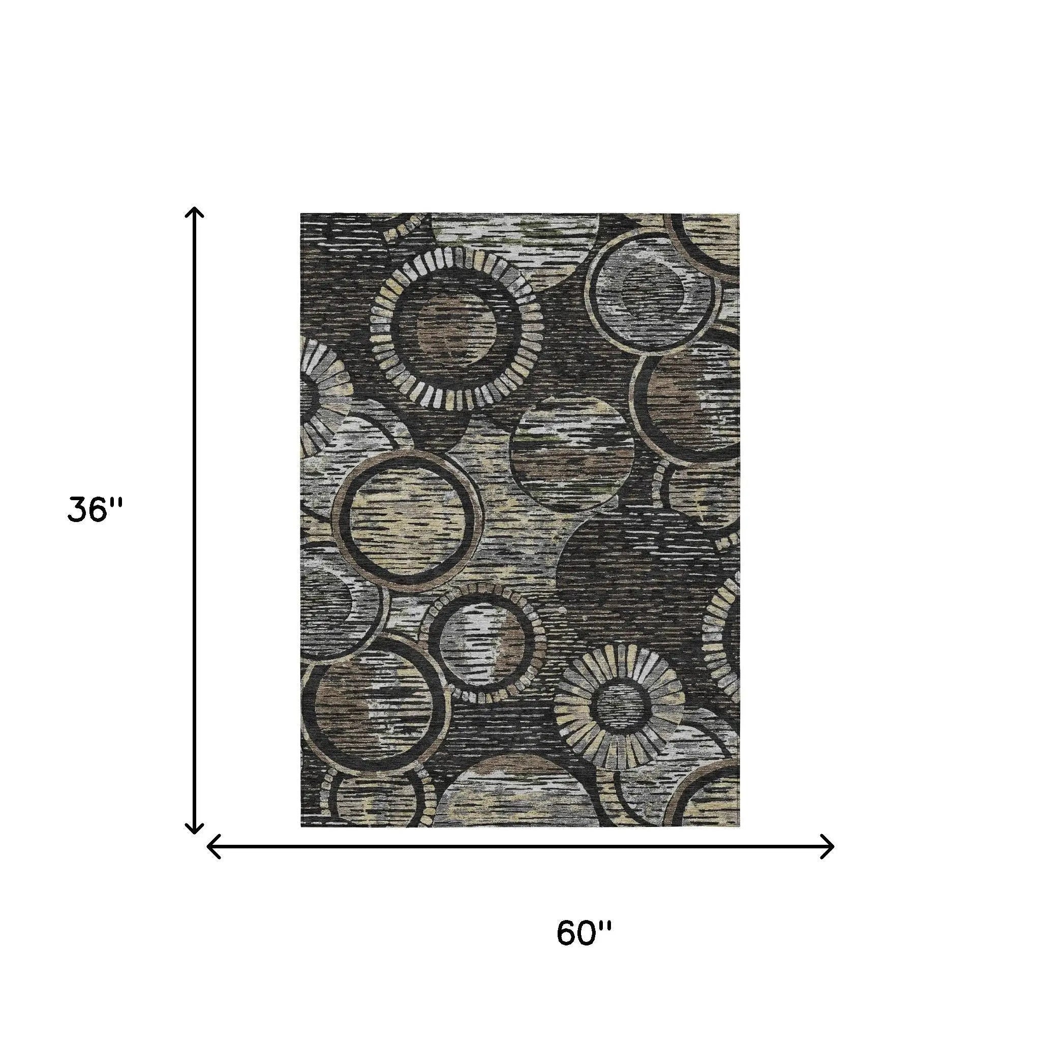 3' X 5' Black And Graphite Geometric Washable Indoor Outdoor Area Rug Homeroots Outdoor