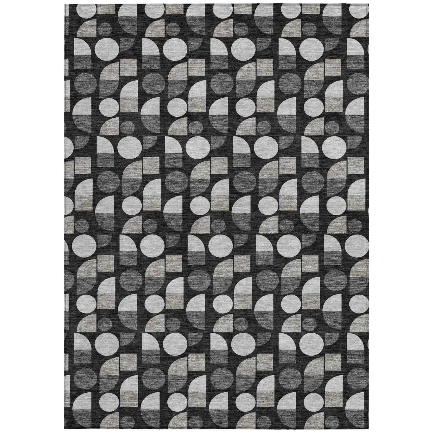 3' X 5' Black And Graphite Geometric Washable Indoor Outdoor Area Rug Homeroots Outdoor