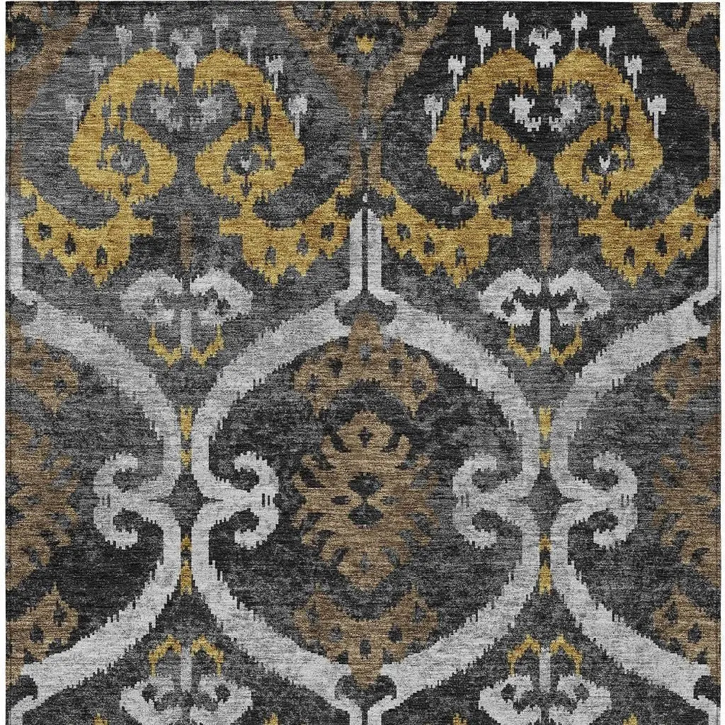 3' X 5' Black And Graphite Ikat Washable Indoor Outdoor Area Rug Homeroots Outdoor