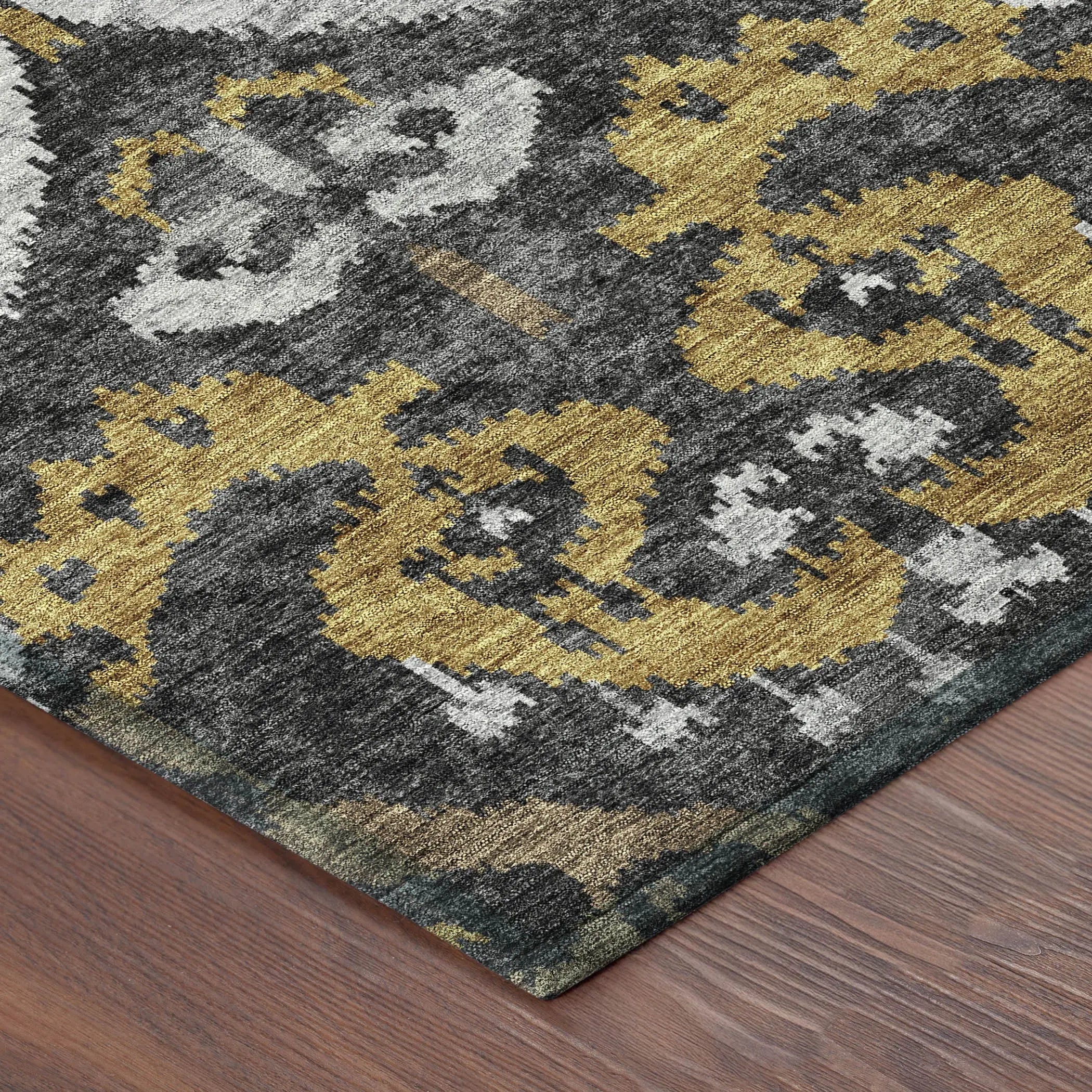 3' X 5' Black And Graphite Ikat Washable Indoor Outdoor Area Rug Homeroots Outdoor