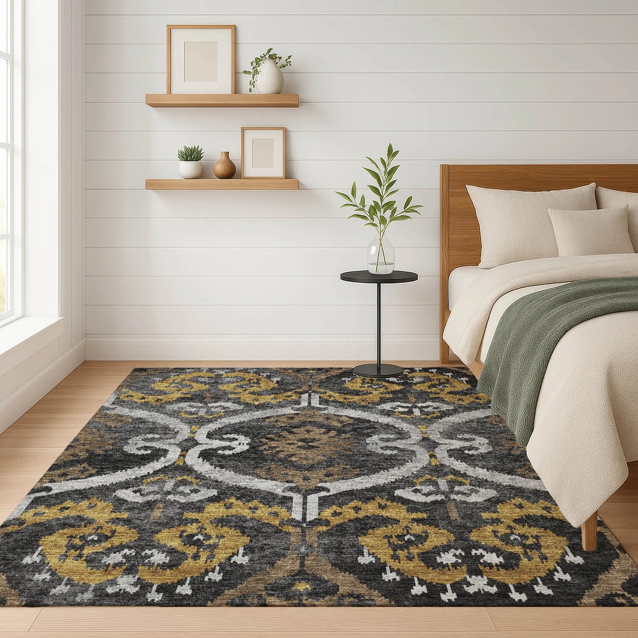 3' X 5' Black And Graphite Ikat Washable Indoor Outdoor Area Rug Homeroots Outdoor