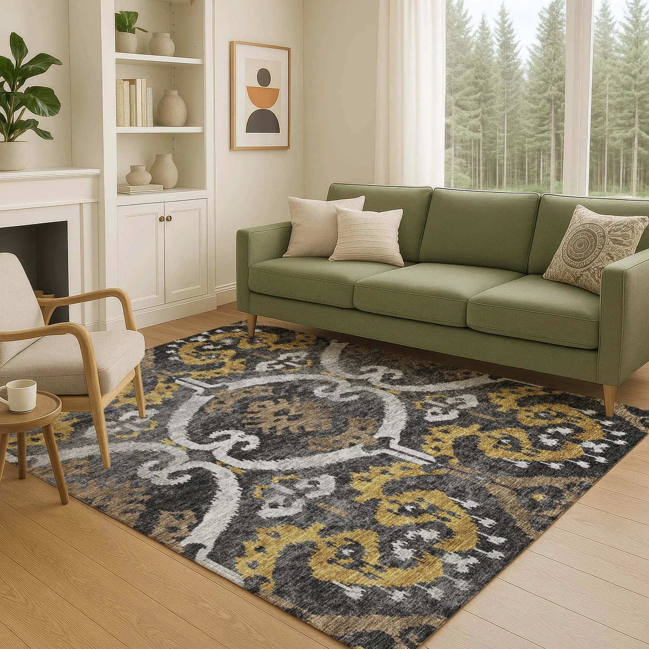 3' X 5' Black And Graphite Ikat Washable Indoor Outdoor Area Rug Homeroots Outdoor