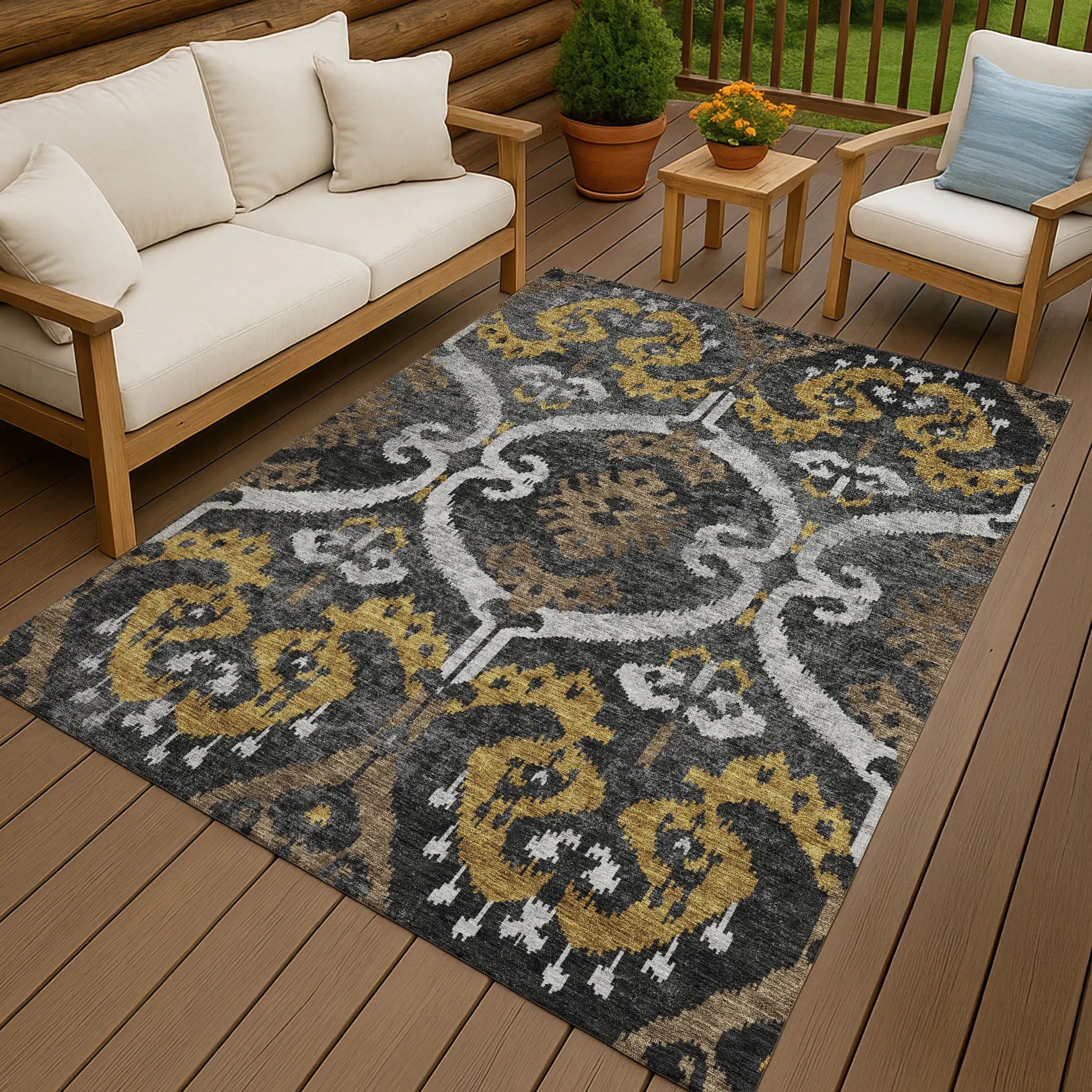 3' X 5' Black And Graphite Ikat Washable Indoor Outdoor Area Rug Homeroots Outdoor