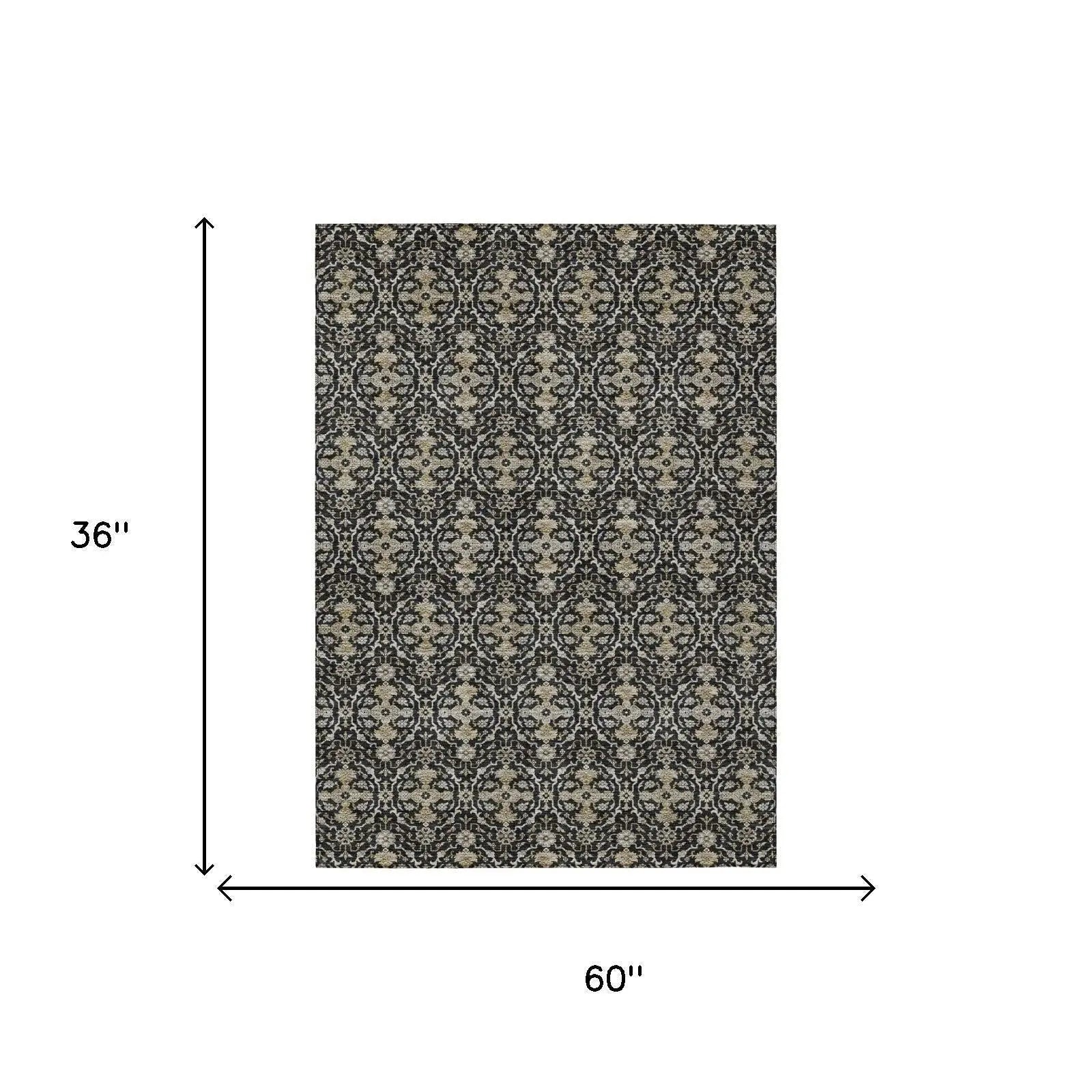 3' X 5' Black And Graphite Oriental Washable Indoor Outdoor Area Rug Homeroots Outdoor