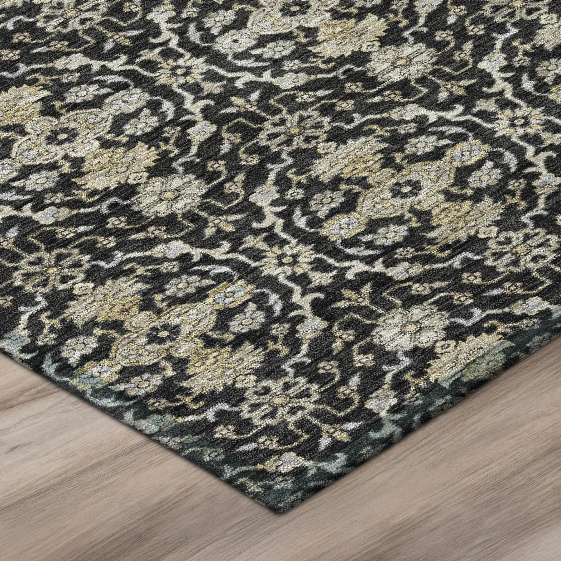 3' X 5' Black And Graphite Oriental Washable Indoor Outdoor Area Rug Homeroots Outdoor
