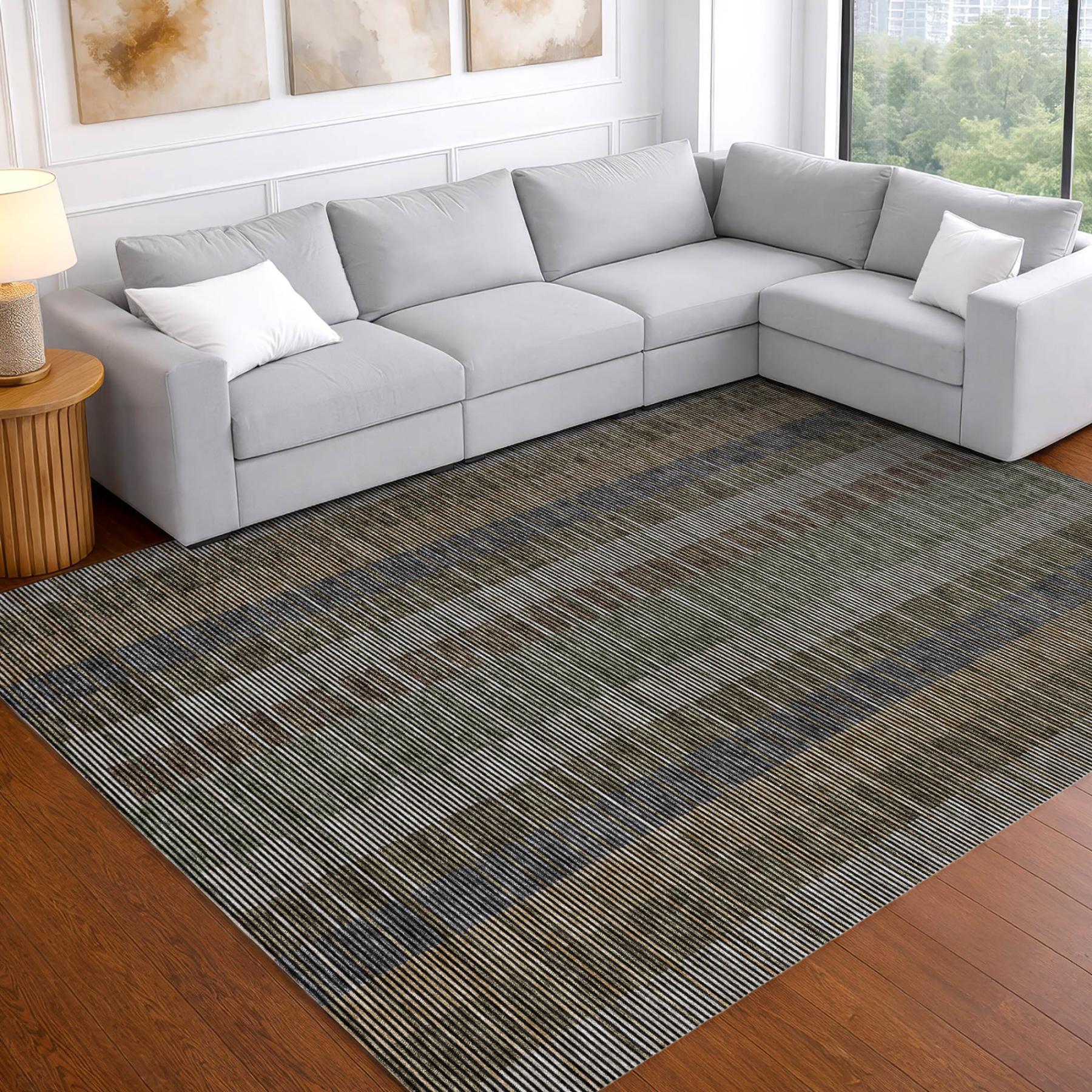3' X 5' Black And Graphite Striped Washable Indoor Outdoor Area Rug Homeroots Outdoor