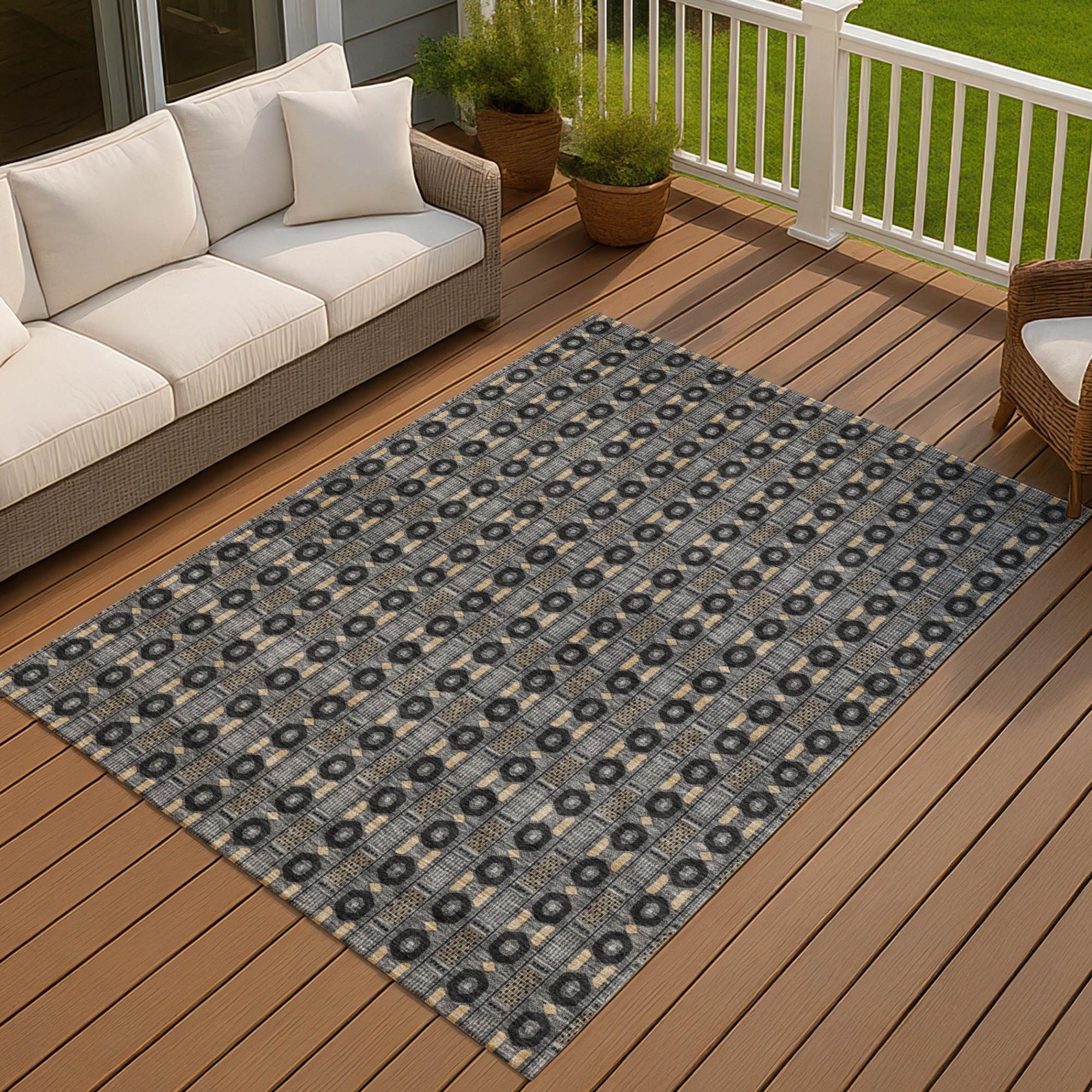 3' X 5' Black And Graphite Striped Washable Indoor Outdoor Area Rug Homeroots Outdoor