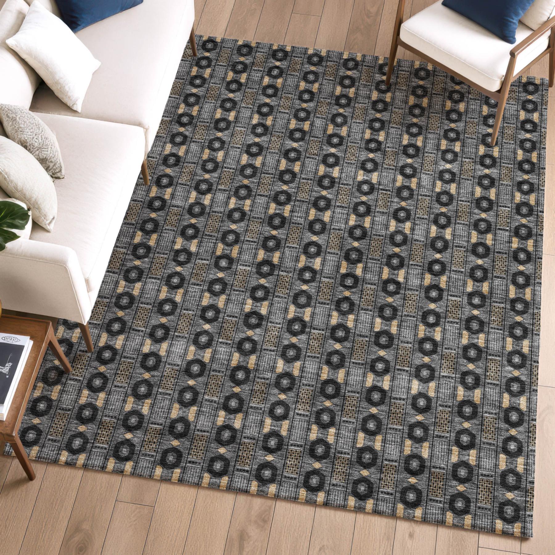 3' X 5' Black And Graphite Striped Washable Indoor Outdoor Area Rug Homeroots Outdoor