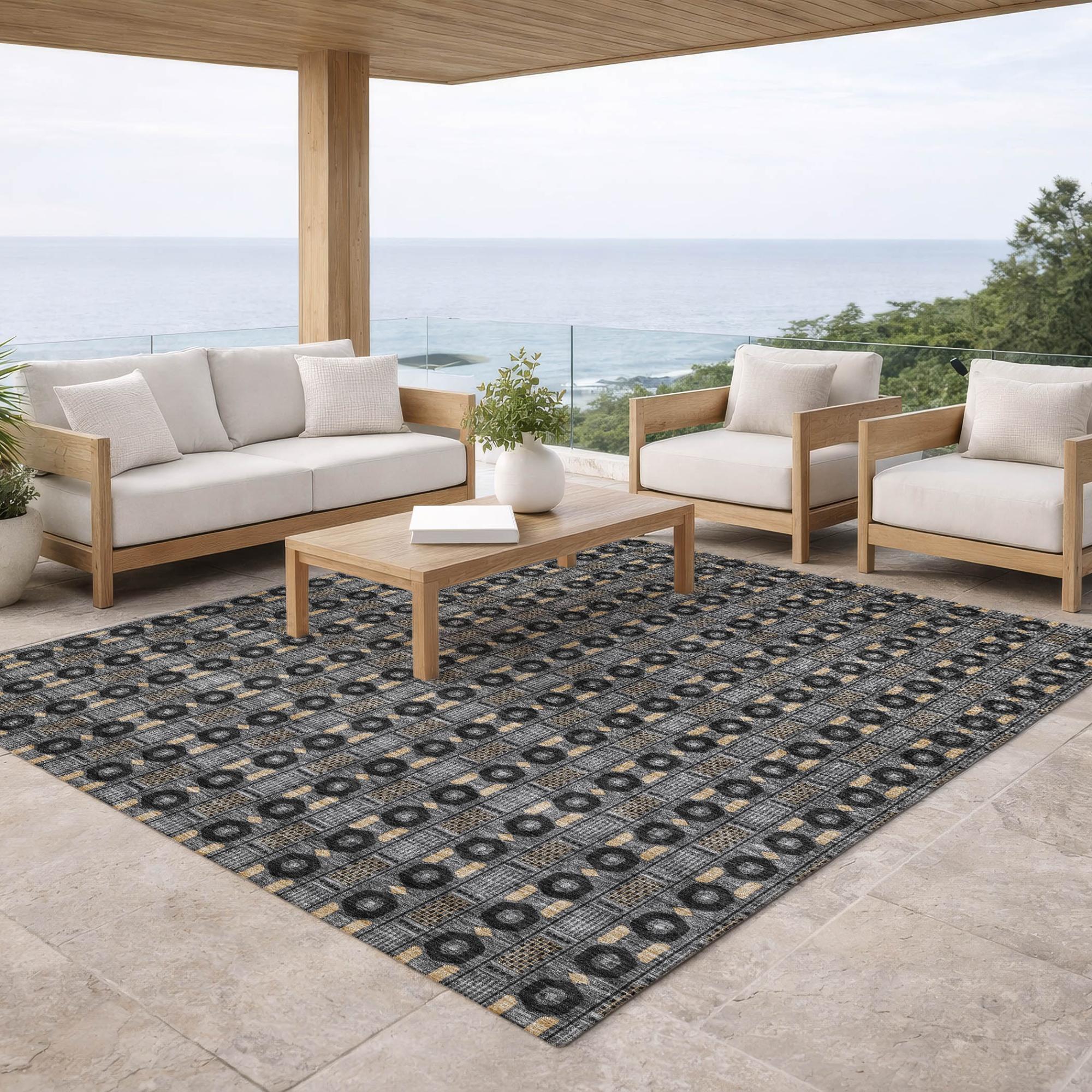 3' X 5' Black And Graphite Striped Washable Indoor Outdoor Area Rug Homeroots Outdoor
