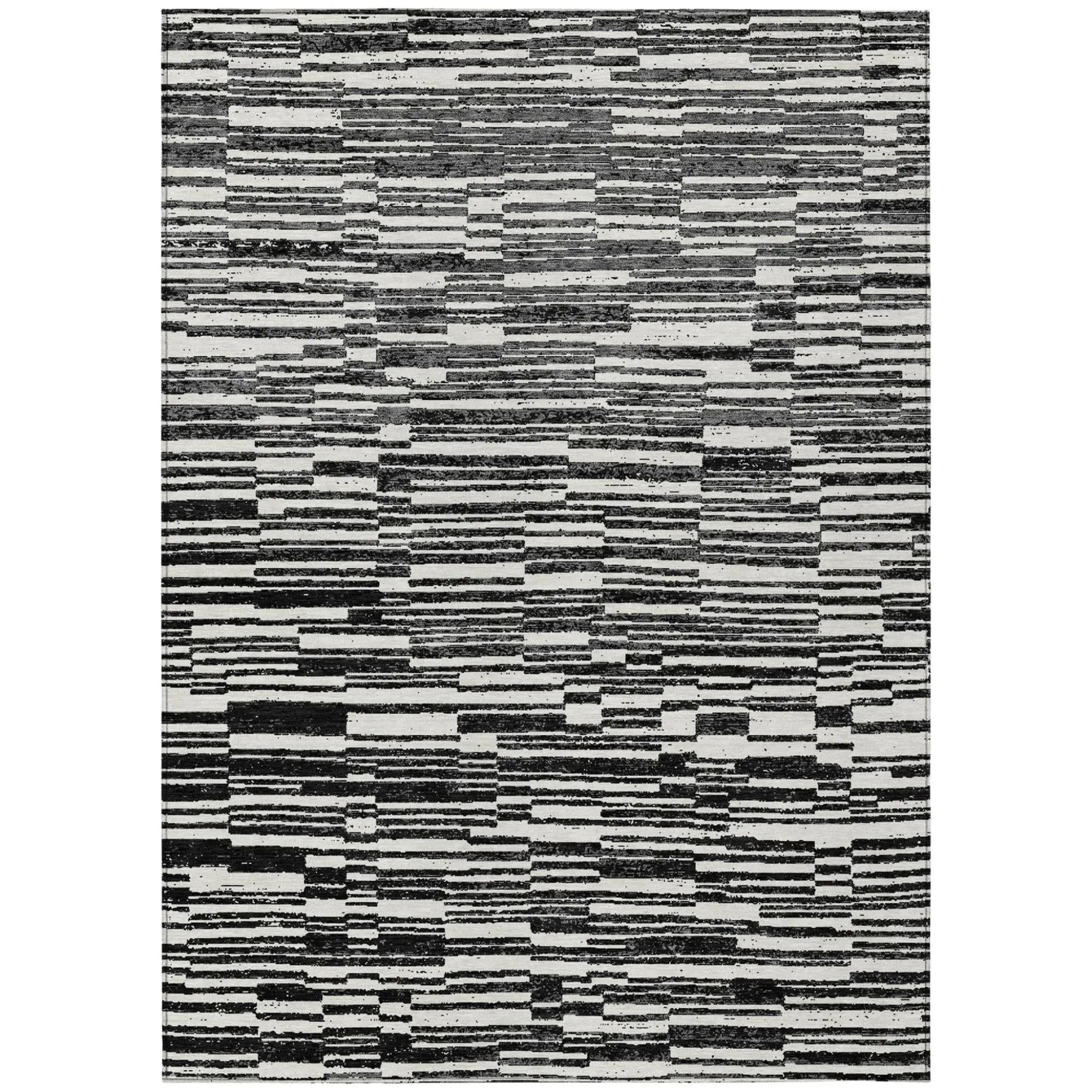 3' X 5' Black And Graphite Striped Washable Indoor Outdoor Area Rug Homeroots Outdoor