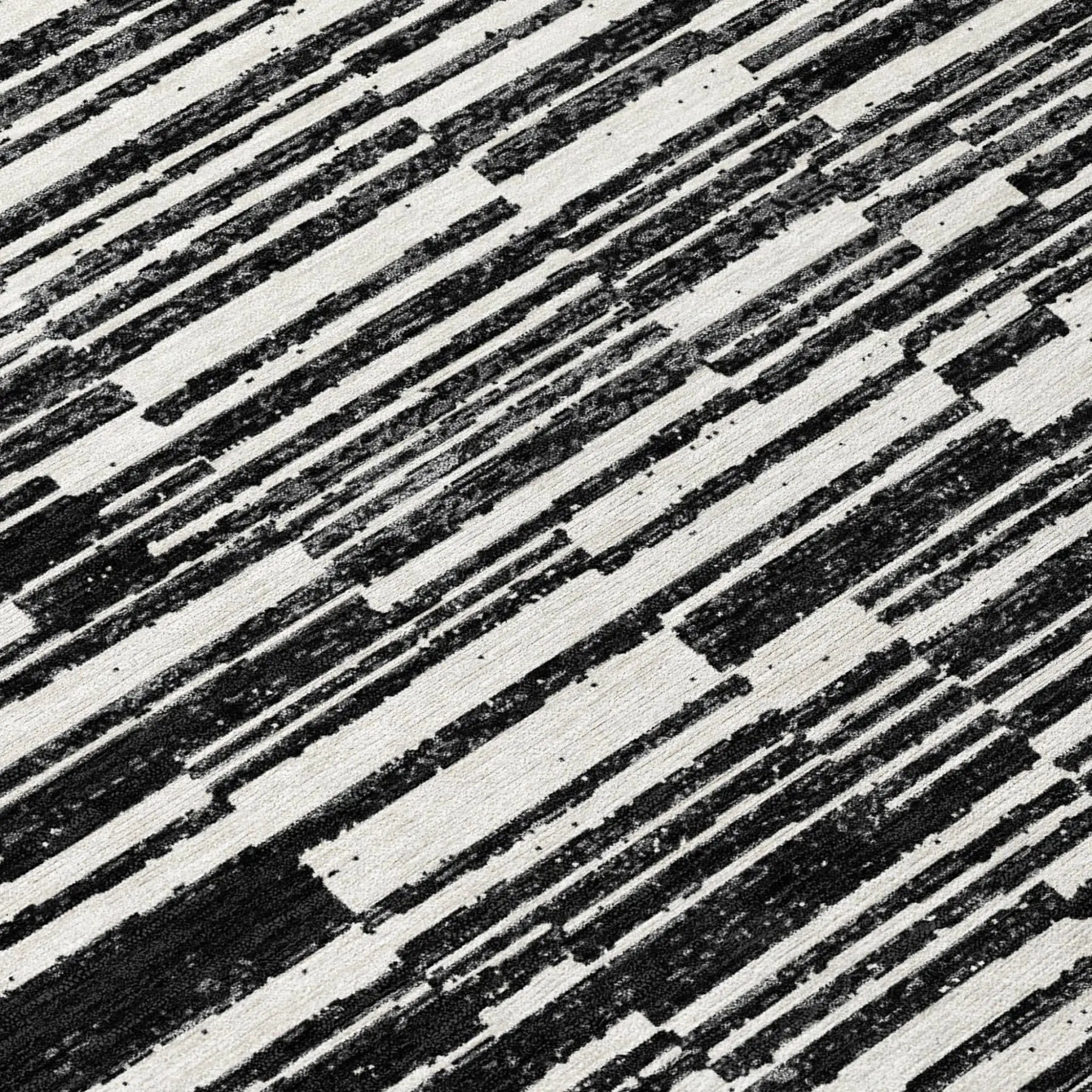 3' X 5' Black And Graphite Striped Washable Indoor Outdoor Area Rug Homeroots Outdoor