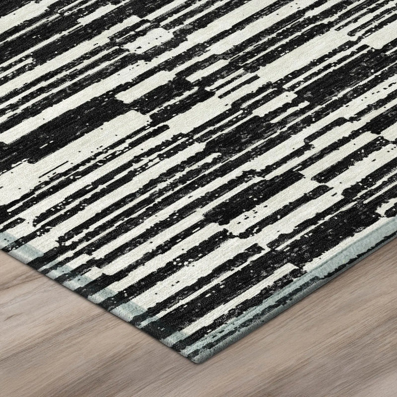 3' X 5' Black And Graphite Striped Washable Indoor Outdoor Area Rug Homeroots Outdoor