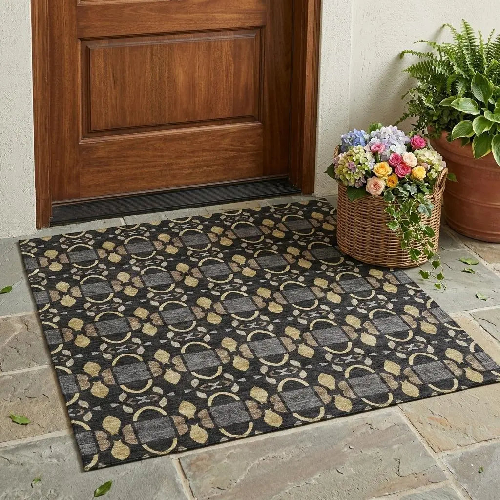 3' X 5' Black And Graphite Striped Washable Indoor Outdoor Area Rug Homeroots Outdoor